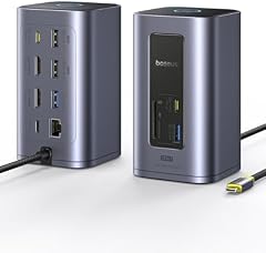 Baseus Docking Station USB-C, Nomos Air 12 in 1, Dockingstation 2 monitore, 2 * 4K HDMI, 10Gbps USB-C/ A, 100W PD, Gigabit-Ethernet, Kompatibel für Laptop Dell/ HP/ Lenovo/ Asus/ Acer/ Mac