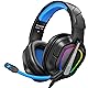 Krysenix PG2 RGB Gaming Headset fr PS4, PS5, PC, Nintendo Switch, Xbox, Headset mit Mikrofon, Gaming Kopfhrer mit Mikrofon, Noise Cancelling Kopfhrer mit 3.5mm Klinke Schwarz/Blau