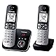Panasonic KX-TG6862GB Schnurlostelefon (2 Mobilteile, Anrufbeantworter, bis zu 1.000 Telefonnummern sperren, lauter Hrer, Voll-Duplex Freisprechen, Schwarz-Silber)