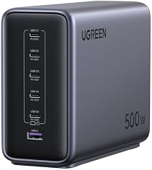 Ugreen Nexode 500W USB C Ladegerät 6-Port Netzteil GaN Ladestation PD 3.1 Desktop Charger Mehrfach kompatibel mit MacBook, iPad Pro/ Air, iPhone 16-8 Serie, Galaxy S25-S22