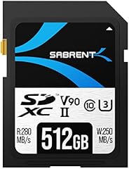 Sabrent SD Karte 512 GB V90, Sdxc Card UHS II, SD Speicherkarte Class 10, U3, R280MB/ s W250MB/ s Full HD Ultra 8K für professionelle Fotografen, Videofilmer, Vloggers