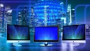 Internet, Netzwerk, Online, Stadt, Monitore, Binärcode