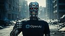 Ki, K�nstliche Intelligenz, AI, Artificial Intelligence, Technologie, Roboter, OpenAI, ChatGPT, Chatbot, Sci-Fi, KI-Chatbot, Maschinelles Lernen, Zerst�rung, Terminator, Digitale Transformation, Dystopie, Tech-Unternehmen, Zukunftsvision, KI-Ethik, Stadtruine, Cyber-Apokalypse