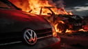 volkswagen, Unfall, Automobilindustrie, Brand, Rauch, kfz, Fahrzeugsicherheit, VW-Logo, Totalschaden, Fahrzeugbrand, Autowrack, Fahrzeugschaden, Schrottplatz