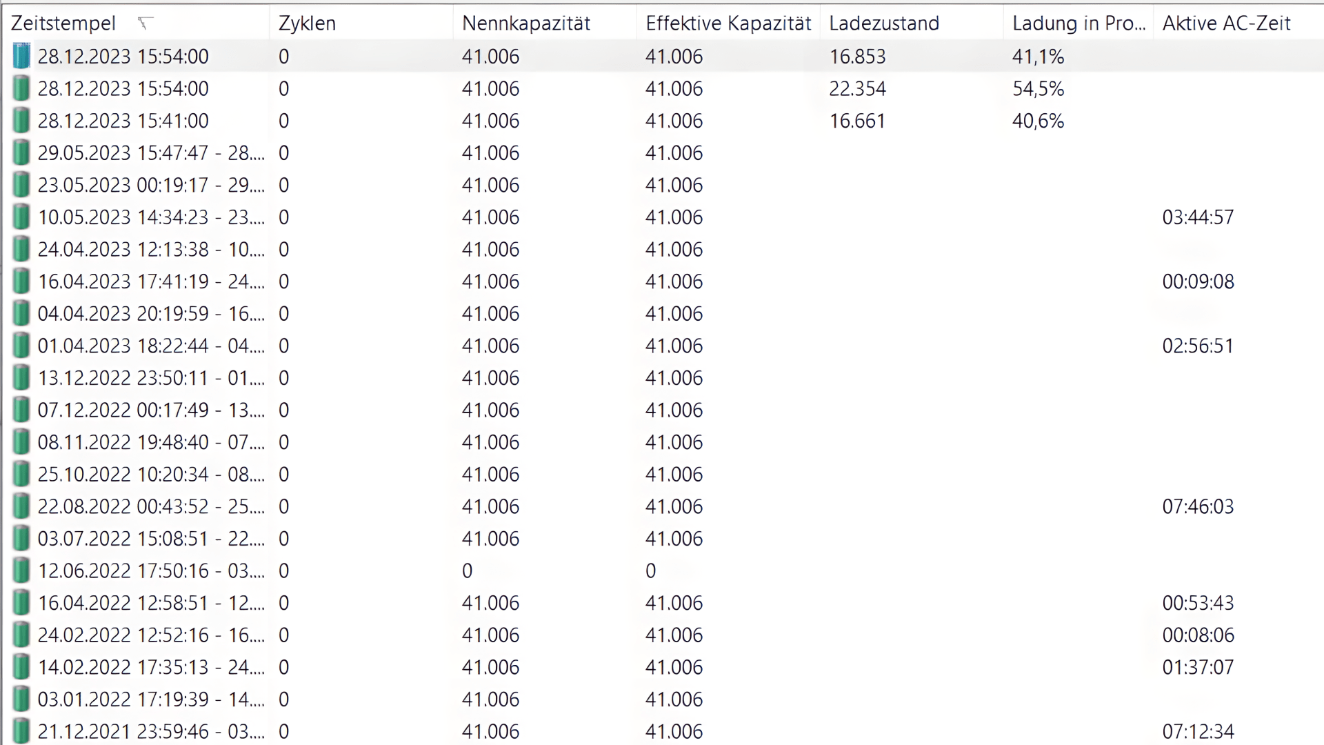 Akku, NirSoft, BatteryHistoryView