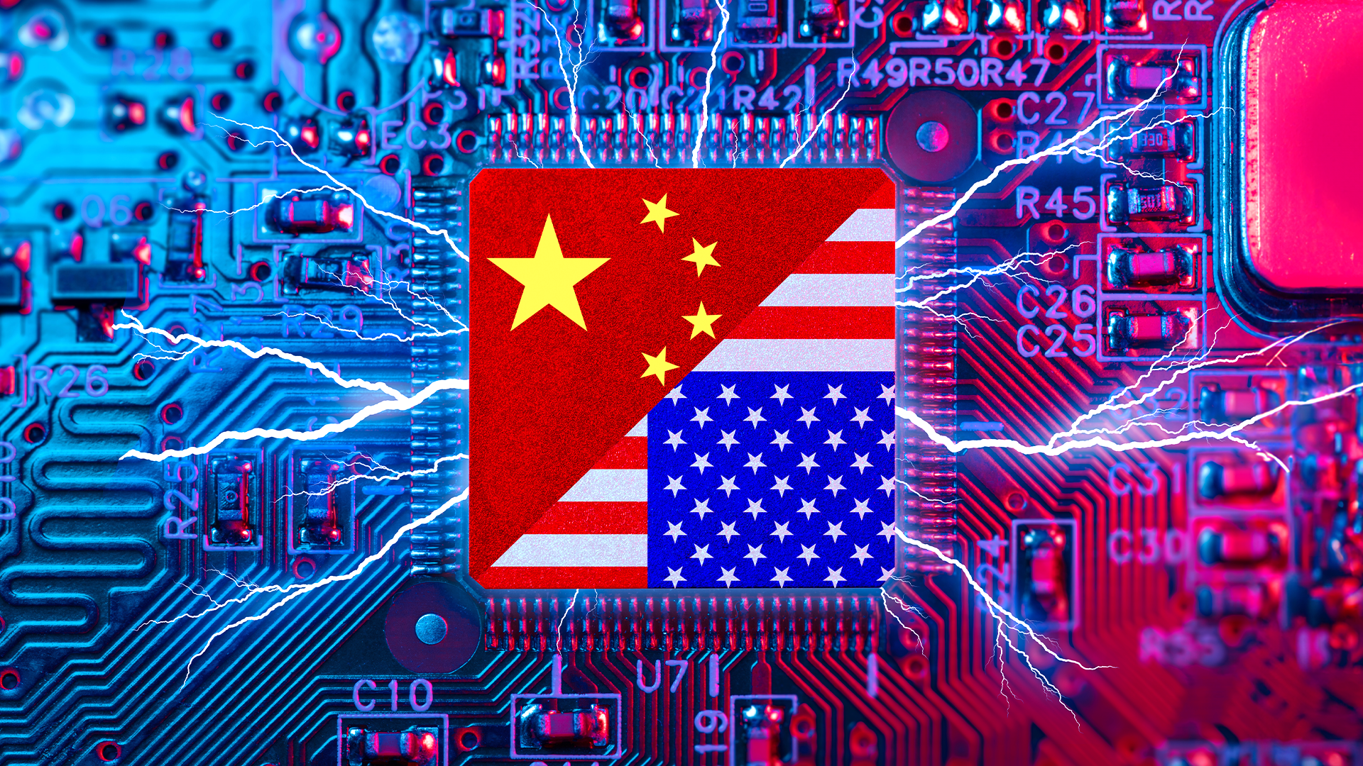 Cpu, Chip, Usa, China, Politik, Sanktionen, Handelskrieg, Versus, Handelsverbot, vs., China vs. USA, Handelsstreit, Chipkrieg