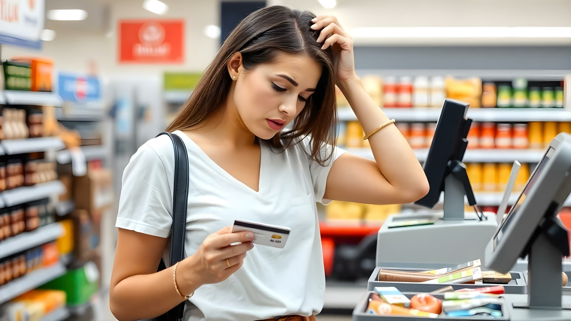 Bezahlen, Supermarkt, Frau, Kasse, Kartenzahlung, Kartenzahlungen