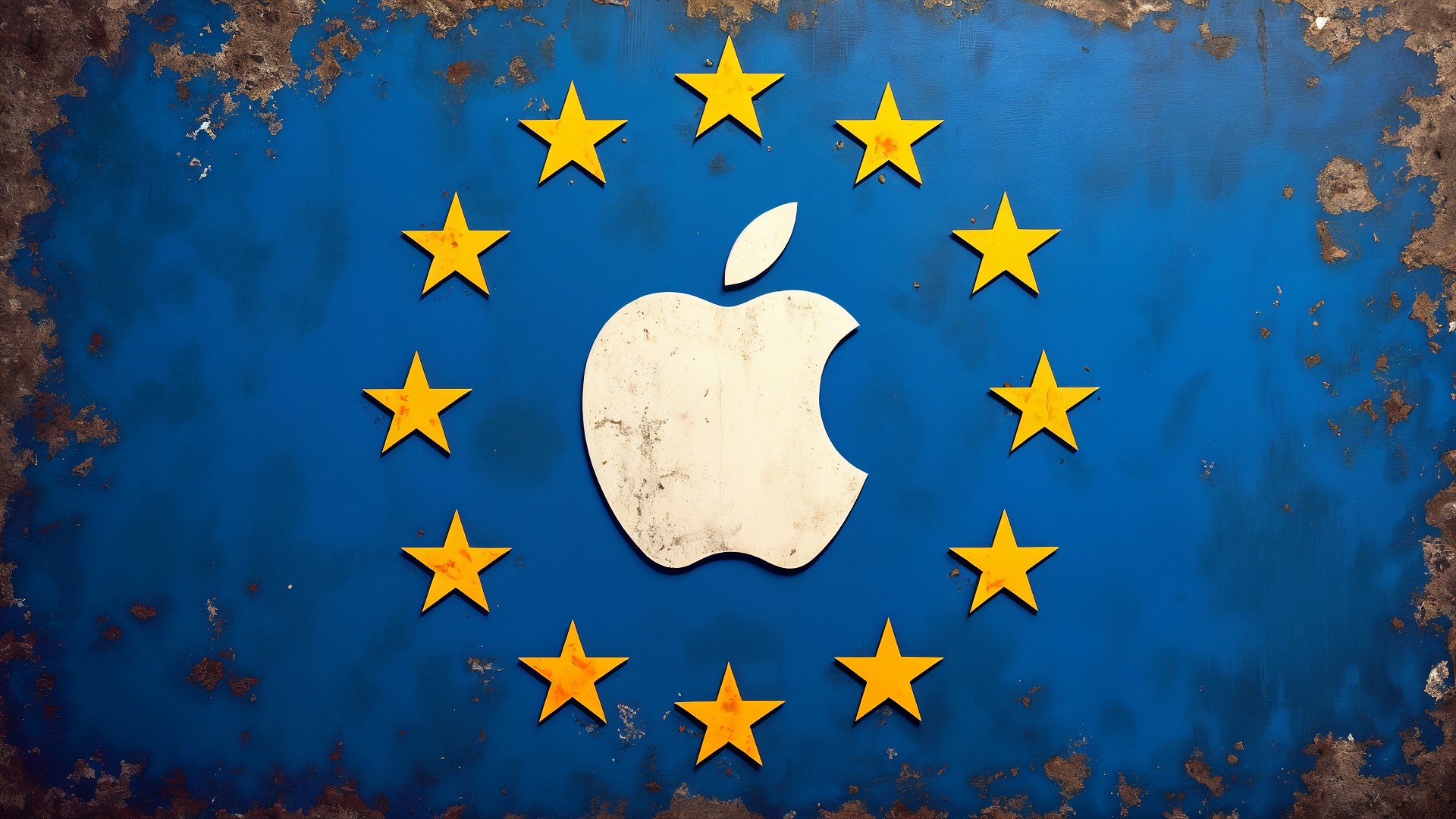 Apple, Logo, Datenschutz, Eu, Europa, Verbraucherschutz, Europäische Union, Wettbewerbsrecht, Flagge, Apple Logo, Digital Markets Act, EU-Flagge, Europaflagge, Marktmacht, Digital Services Act, Technologieunternehmen, Technologiepolitik, Technologieregulierung, Digitaler Binnenmarkt, Tech-Giganten, Digitalwirtschaft
