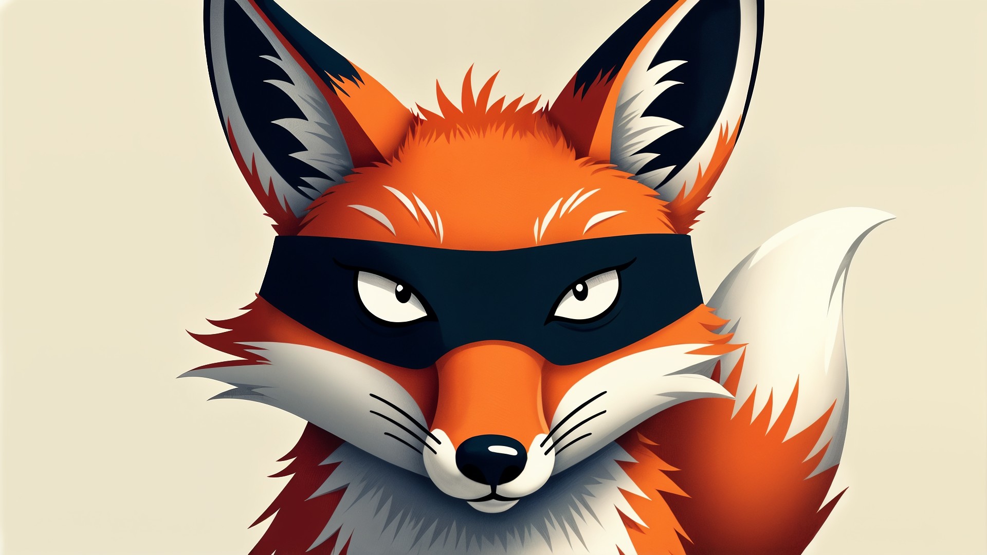 Firefox, Maske, Fuchs, Digitale Kunst, Minimalistisch, Comic-Stil, Vektorkunst, Fuchs-Illustration, Cartoon-Fuchs, Maskierter Fuchs, Superhelden-Tier, Tiercharakter, Fuchs-Maskottchen, Grafik-Design, Tech-Logo