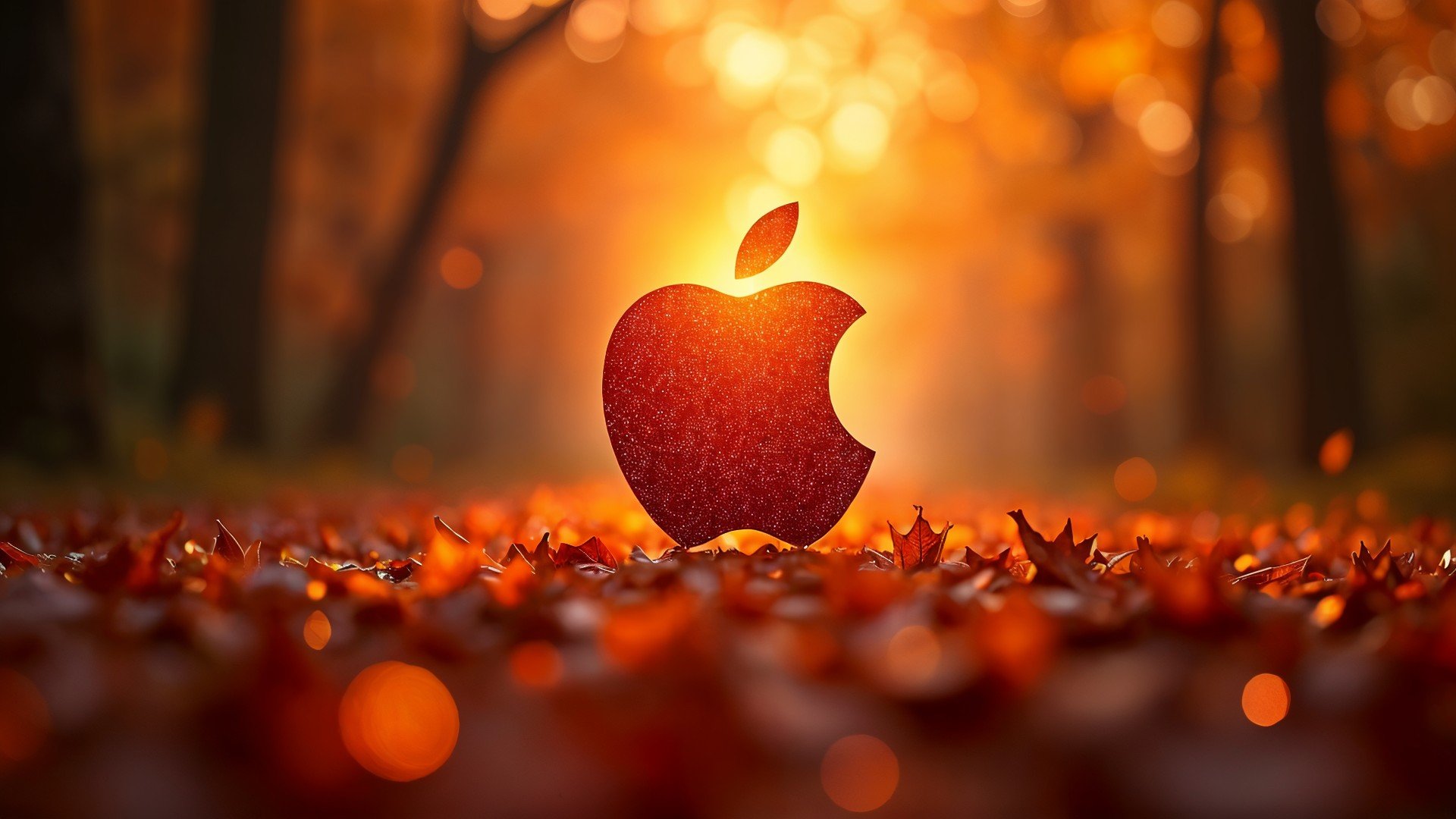Apple, Technologie, Herbst, Sonnenlicht, Produktdesign, Apple-Logo, Atmosphärisch, Herbst-Event, Herbststimmung, Laubblätter, Waldszene