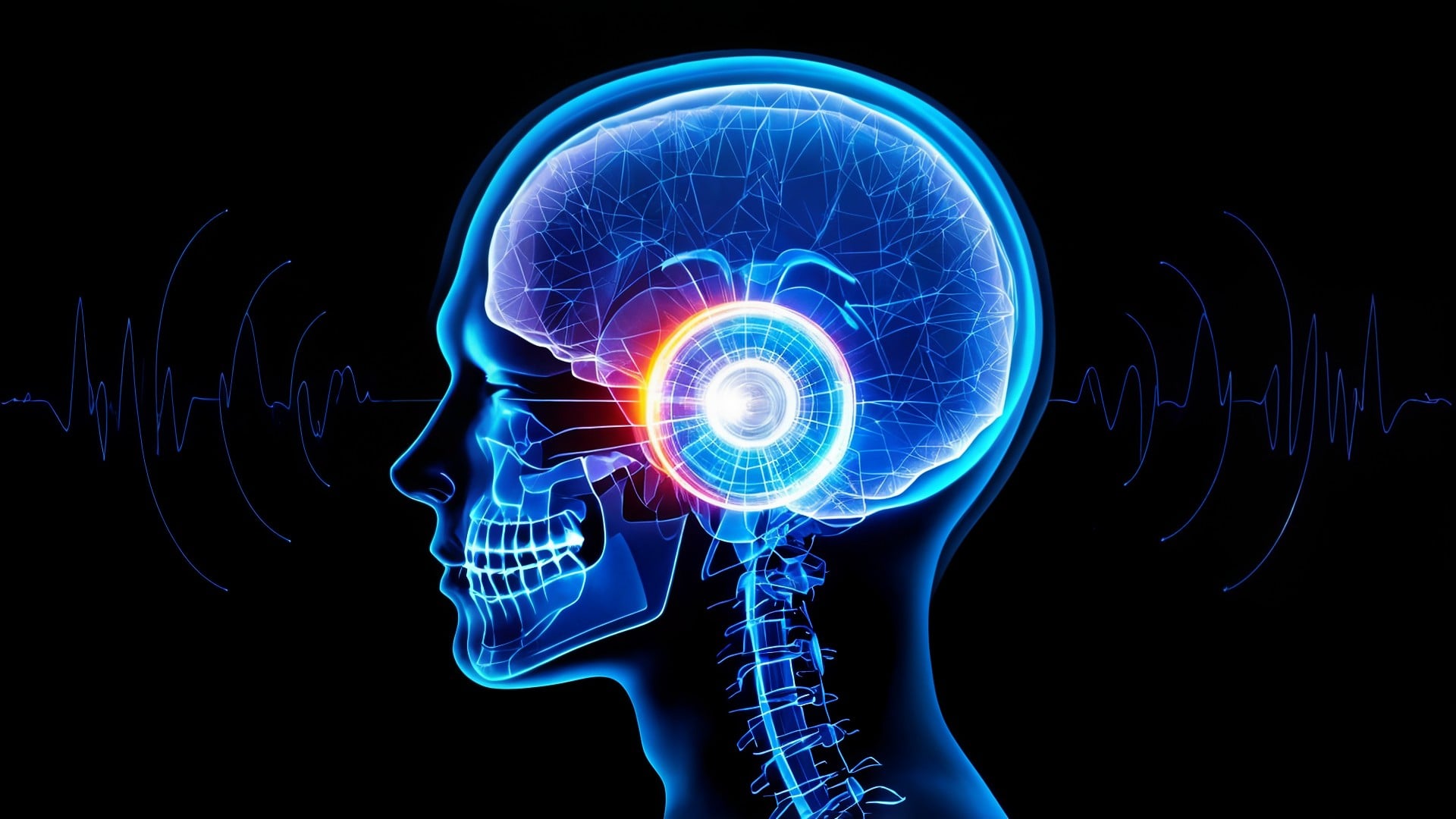Technologie, Kopfhörer, Gehirn, Neurologie, Schallwellen, Neurowissenschaft, Bone Conduction, Gehirnaktivität, neuronale Netzwerke, Mentale Gesundheit, Schädel-Röntgen, Sinneswahrnehmung, Hirnwellen