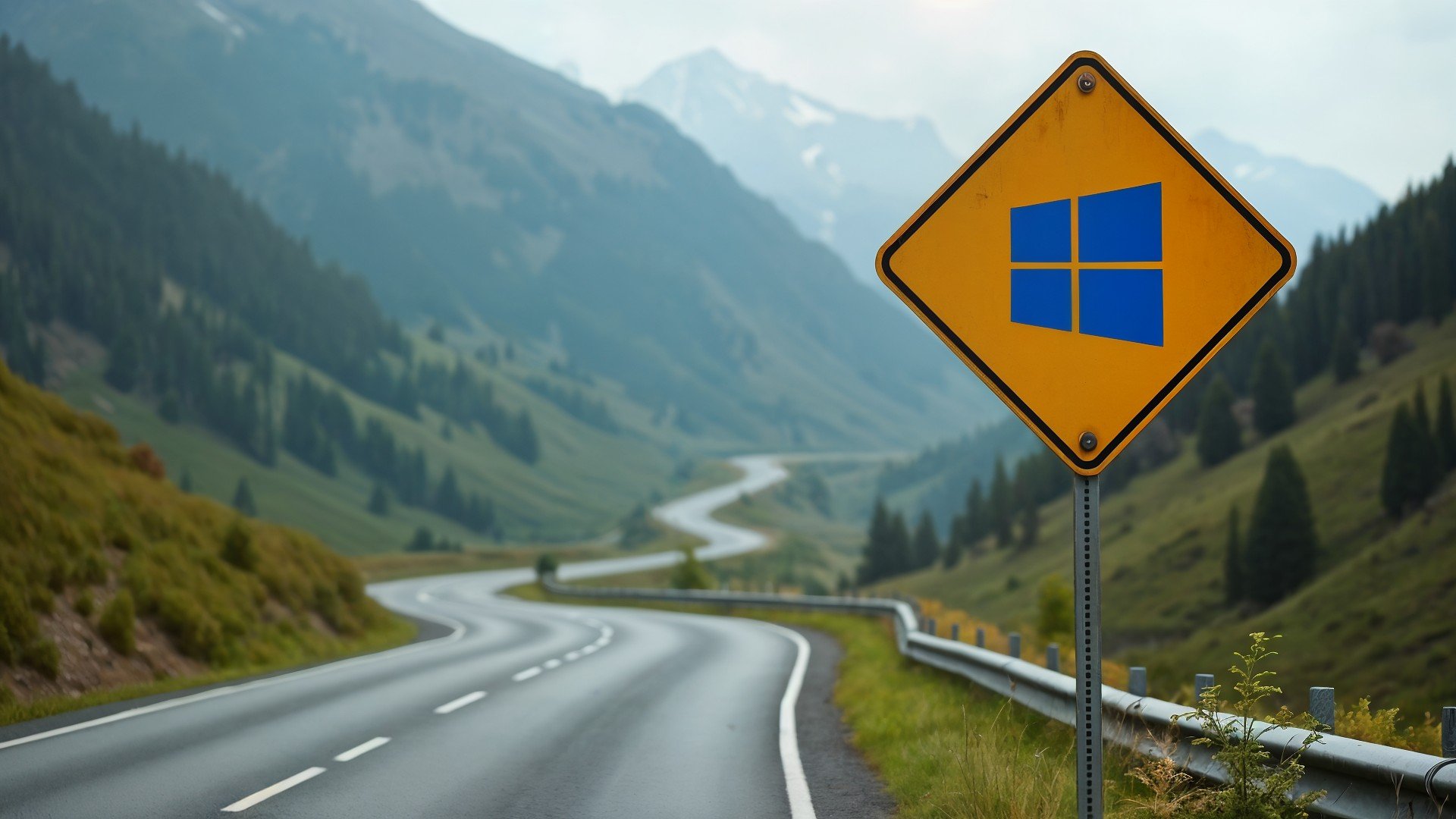 Microsoft, Windows, Logo, Windows 11, Microsoft Windows 11, Roadmap, Straße, Verkehrszeichen