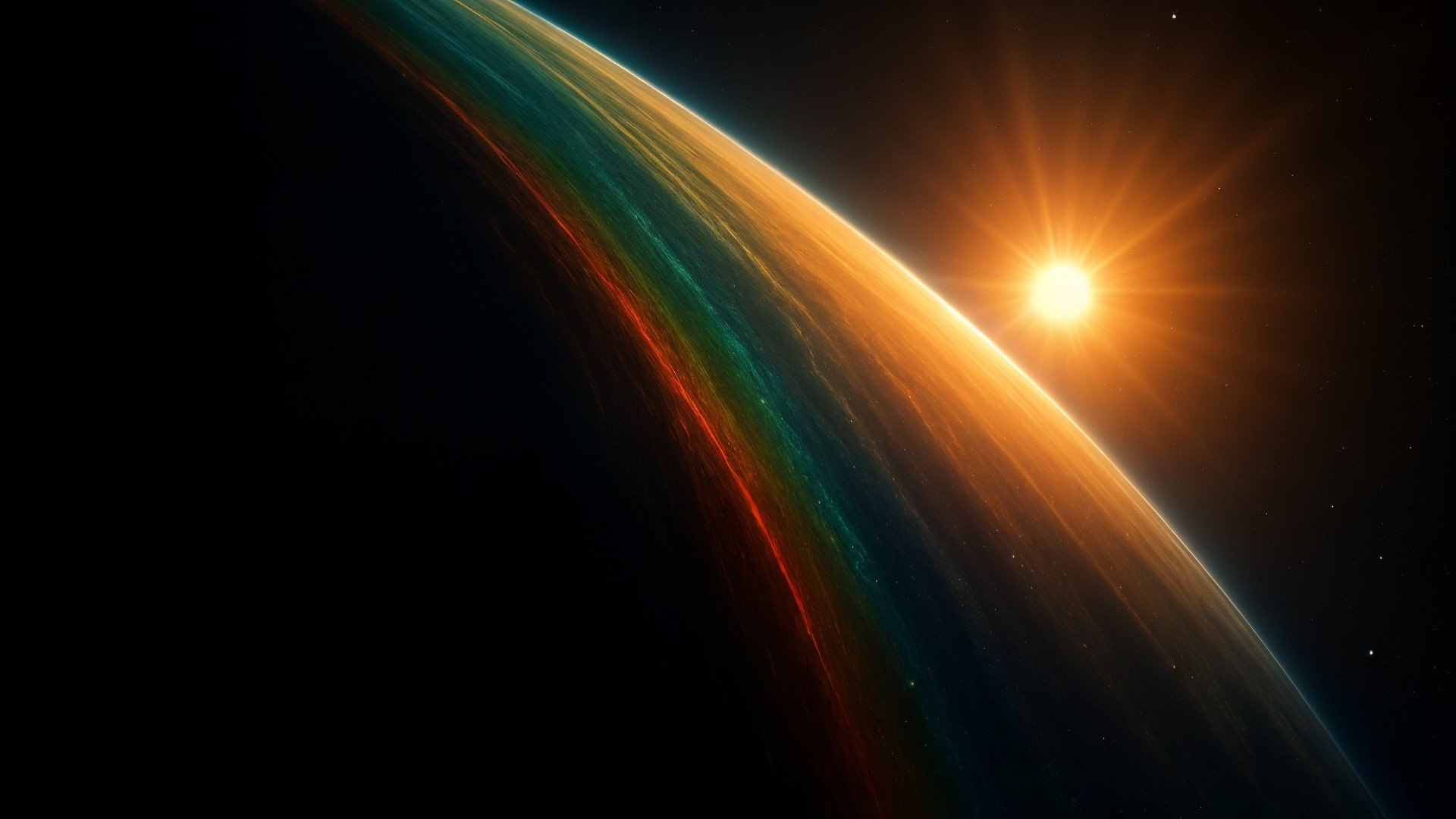 Weltraum, Raumfahrt, Astronomie, Sonnensystem, Astrophysik, exoplanet, Planetenforschung, Sonnenlicht, Erdatmosphäre, Planetenoberfläche, Kosmische Strahlung, Sonnenaufgang, Farbspektrum, Horizont, Atmosphärenschichten