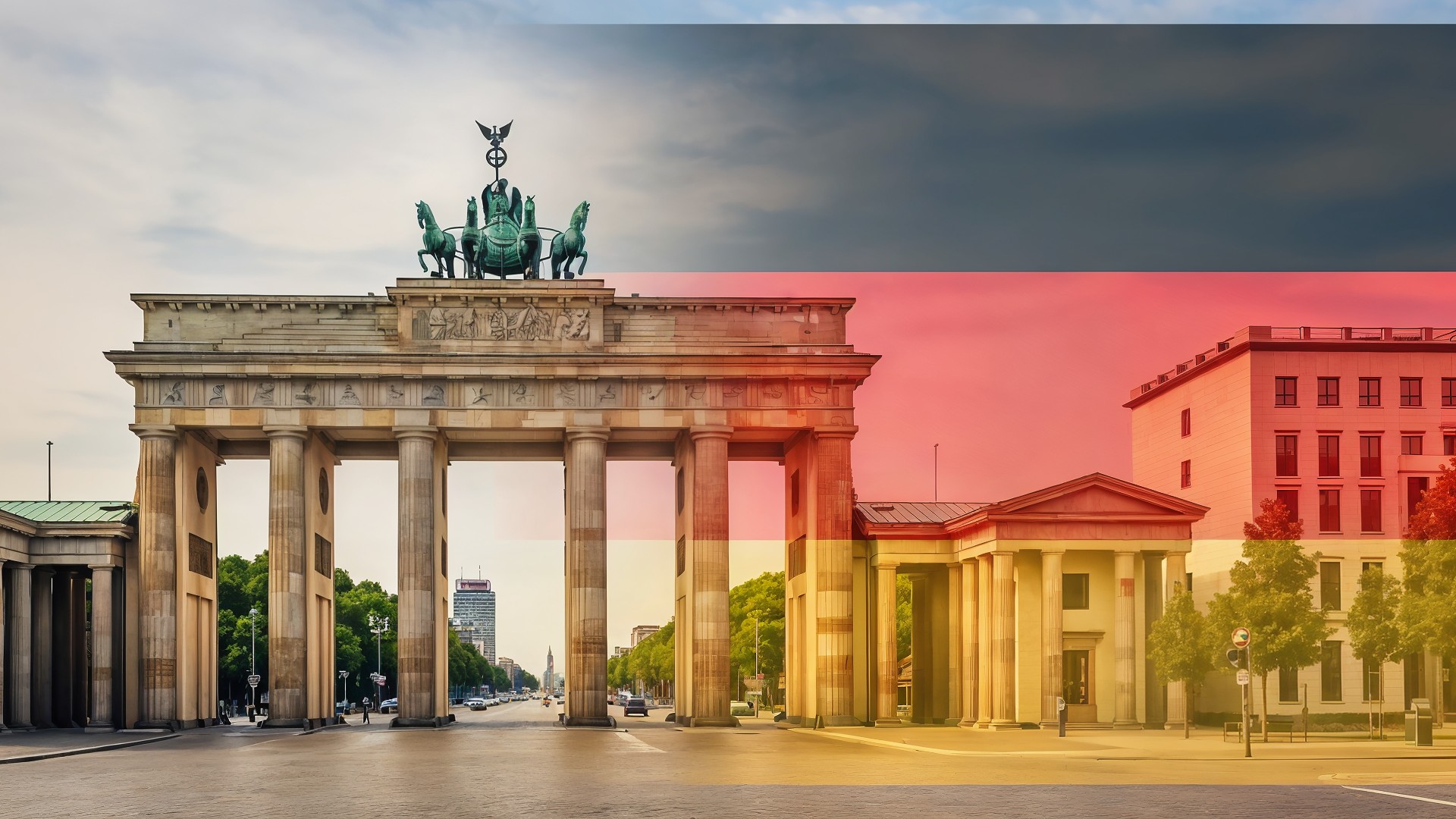 Deutschland, Berlin, Flagge, Fahne, Hauptstadt, Geschichte, sehenswürdigkeit, Nationalflagge, Tourismus, Brandenburger Tor, Denkmal, Städtereise, Wahrzeichen, Quadriga