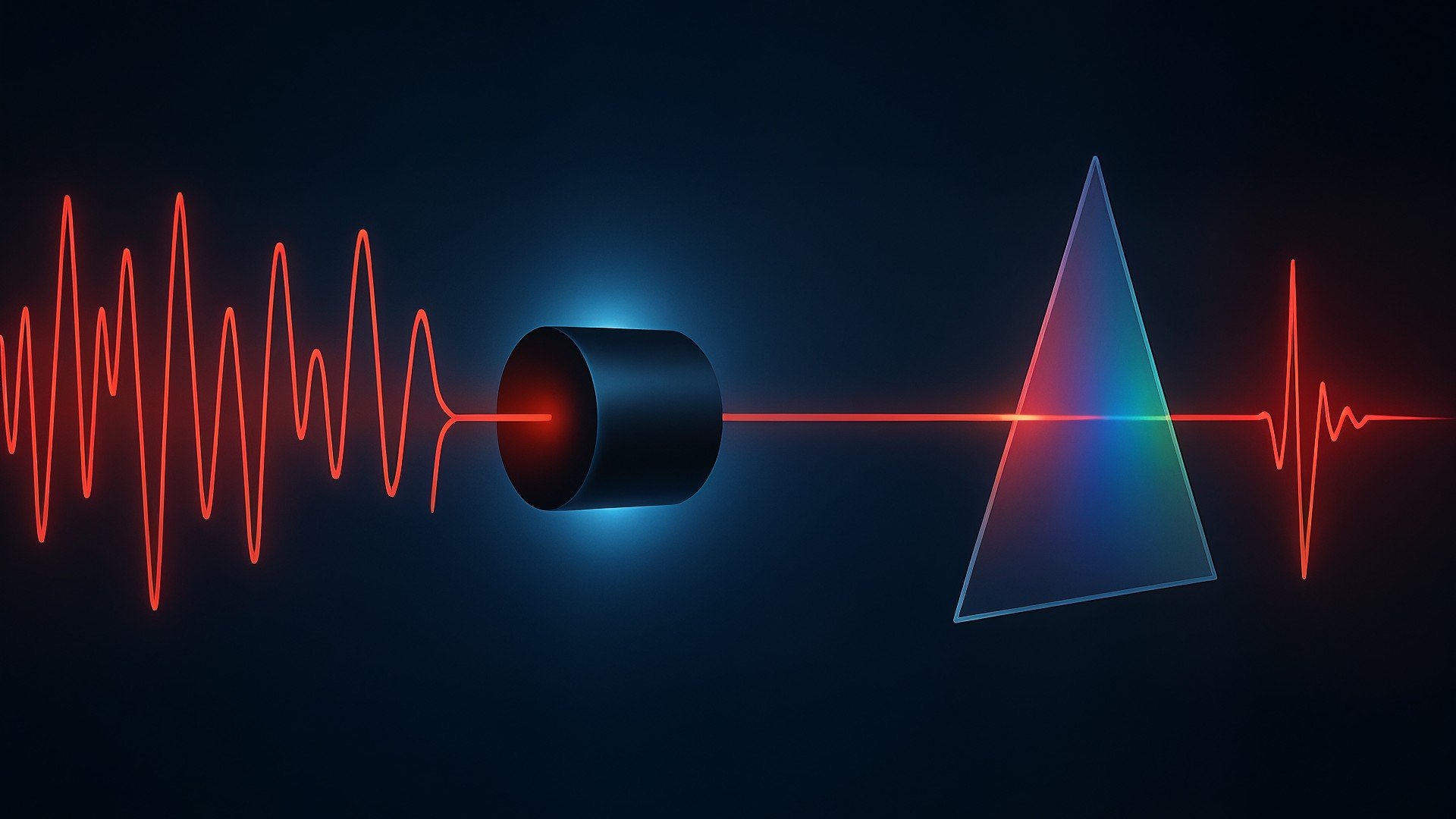 Quantenphysik, Prisma, Wissenschaftliche Visualisierung, Farbspektrum, Lichtbrechung, Wellenlänge, Lasertechnik, Neonlicht, Spektralanalyse, Laseroptik, Optische Physik, Lichtstrahl, Frequenzanalyse, Lichtwelle, Optisches Experiment
