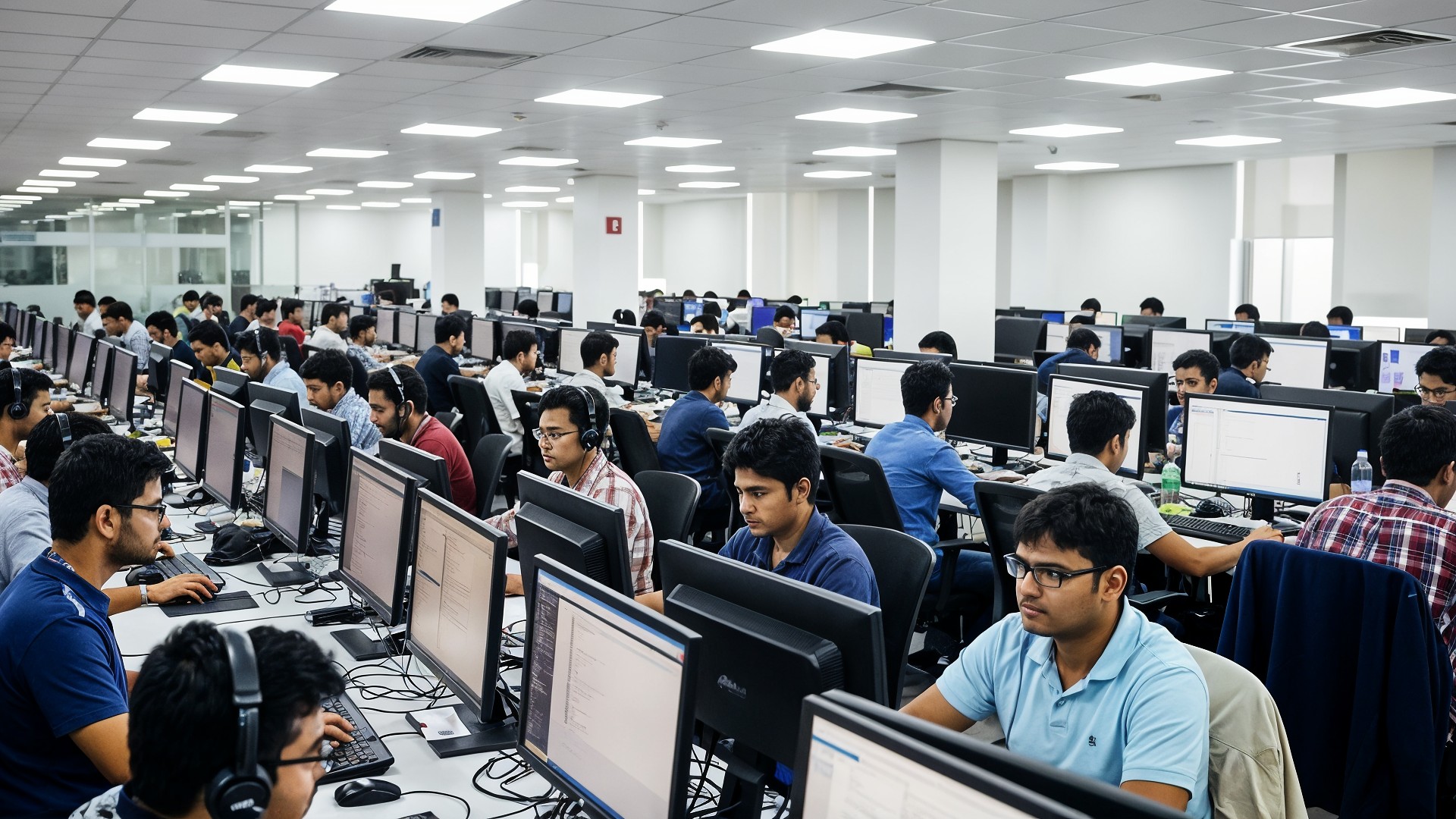 Digitalisierung, Indien, Programmierer, Technologieunternehmen, Coding, Softwareentwicklung, outsourcing, Entwicklerteam, Großraumbüro, Programmierzentrum, IT-Unternehmen, Computerarbeitsplätze, Softwareingenieure, Technikbranche