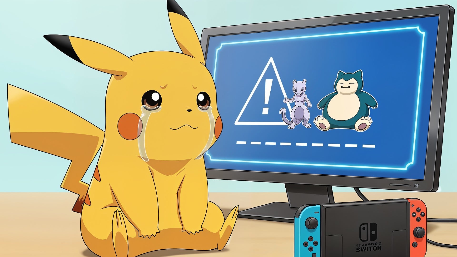 Gaming, Konsole, Spielkonsole, Nintendo, Nintendo Switch, Spielekonsole, Spielekonsolen, Videospiele, Pokemon, Nintendo Switch 2, Computerspiel, Anime, Fehlermeldung, Nostalgie, Cartoon, Pikachu, Mewtwo, Relaxo, Fehlerbild, Mauzi, Spielfehler, Konsolenspiel, Spielabsturz