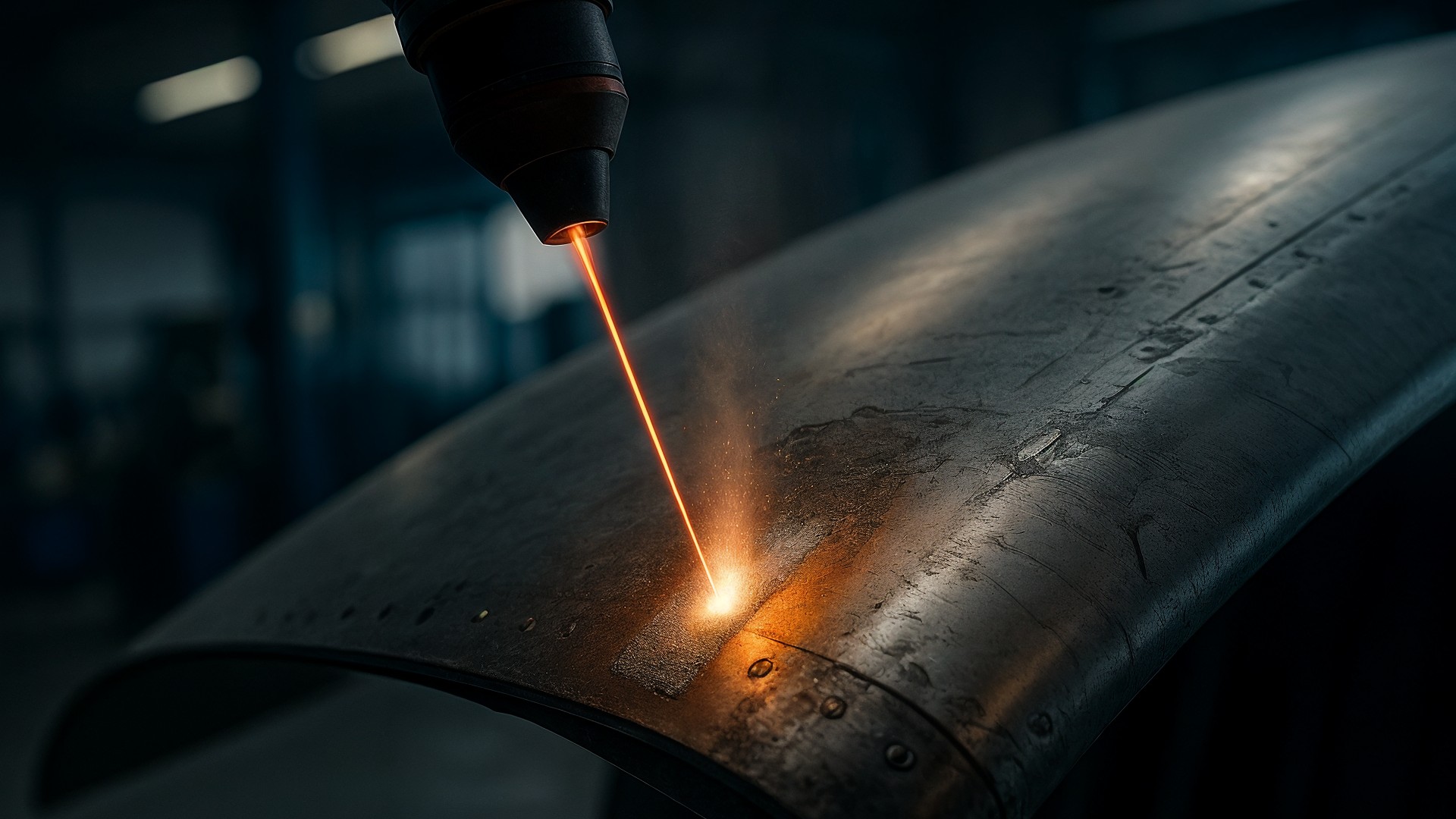 Lasertechnologie, Laserstrahl, Fertigungstechnik, Maschinenbau, Industrieautomation, Industrieproduktion, Materialbearbeitung, Lasergravur, Laserschneiden, Industrielaser, Präzisionsbearbeitung, Metallfertigung, CNC-Bearbeitung, Hightech-Fertigung, Metalloberflächenbehandlung, Laser-assisted Cold Spray (LACS)