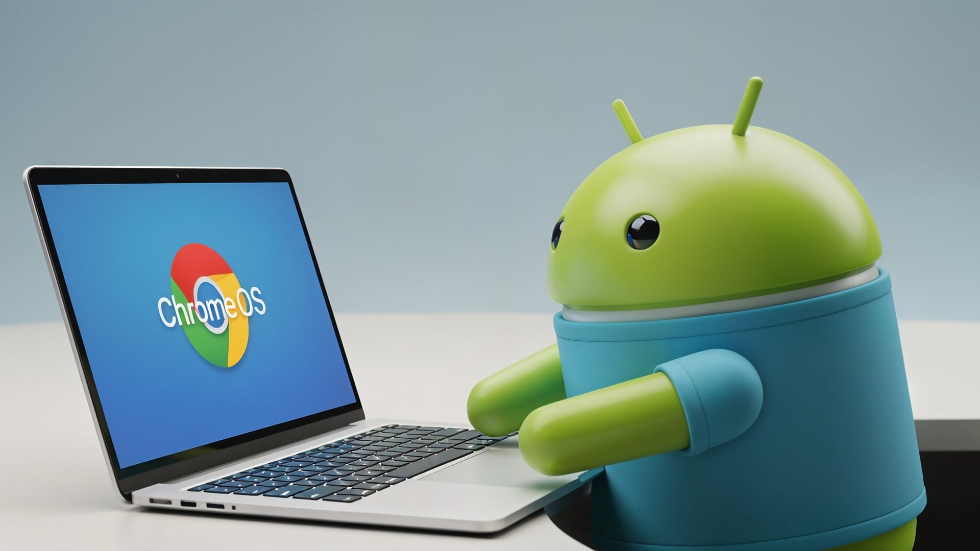 Google, Android, Laptop, Google Android, Chrome OS, Bugdroid, Android Figur, Android Männchen, Betriebssysteme, chromeos, Maskottchen, Technologie-Integration, Software-Kompatibilität