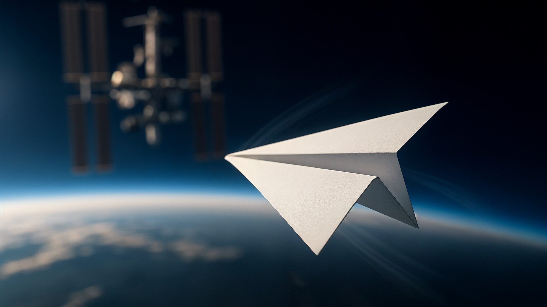 Wissenschaft, Weltraum, Raumfahrt, Technologie, Iss, Satelliten, Raumstation, Orbit, Kreativität, Schwerelosigkeit, Erdatmosphäre, Exploration, Origami, Papierflieger, Papierflugzeug