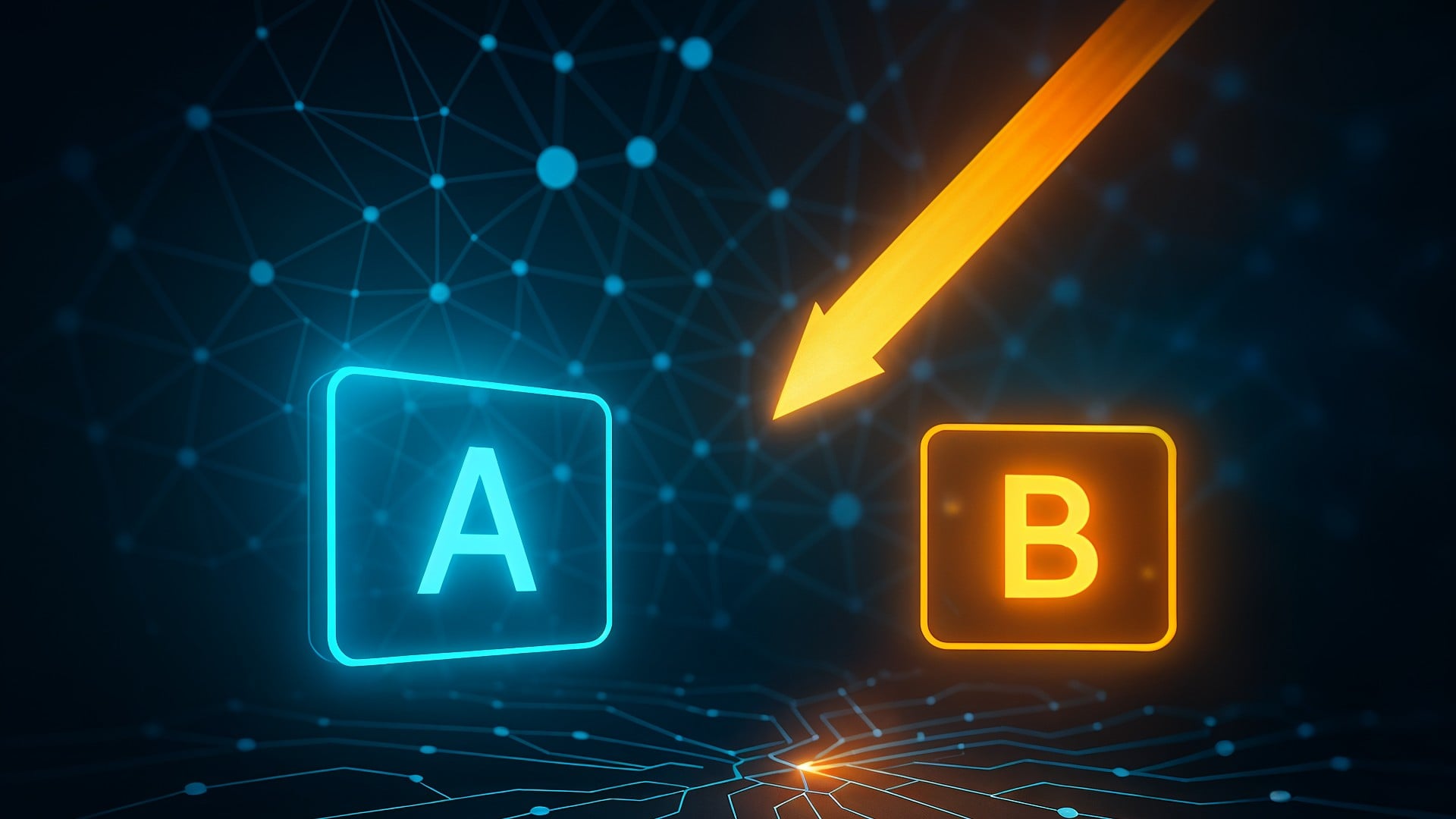 Sprachmodell, Training, Datenanalyse, LLM, Datenvisualisierung, Bias, LLMs, A/B-Test, Konversionsoptimierung, Netzwerkgrafik, Glühende Symbole, Technologiehintergrund, Entscheidungsfindung, UX-Design