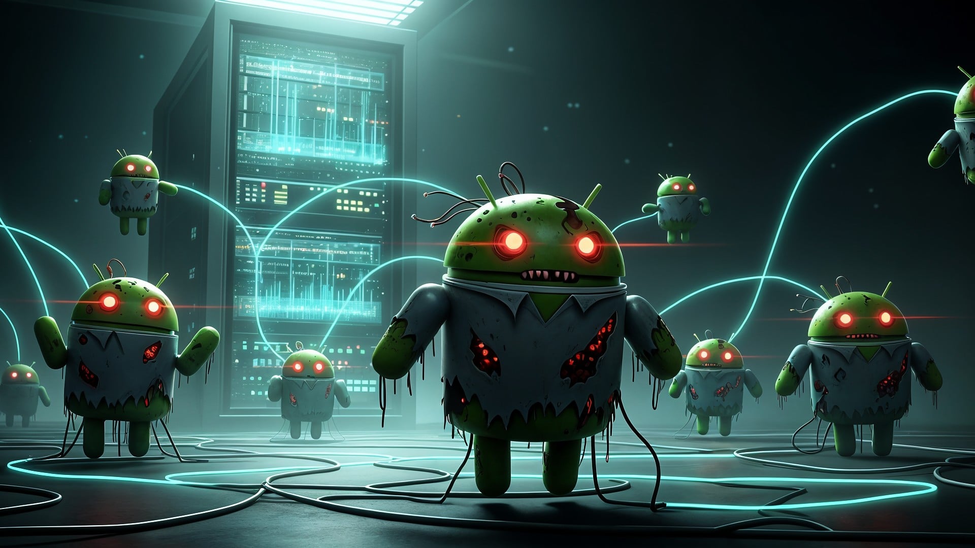 Android, Sicherheitslücke, Security, Trojaner, Virus, Schadsoftware, Google Android, Cybersecurity, Botnetz, Bugdroid, Android Figur, Android Männchen, Android Logo, Botnet