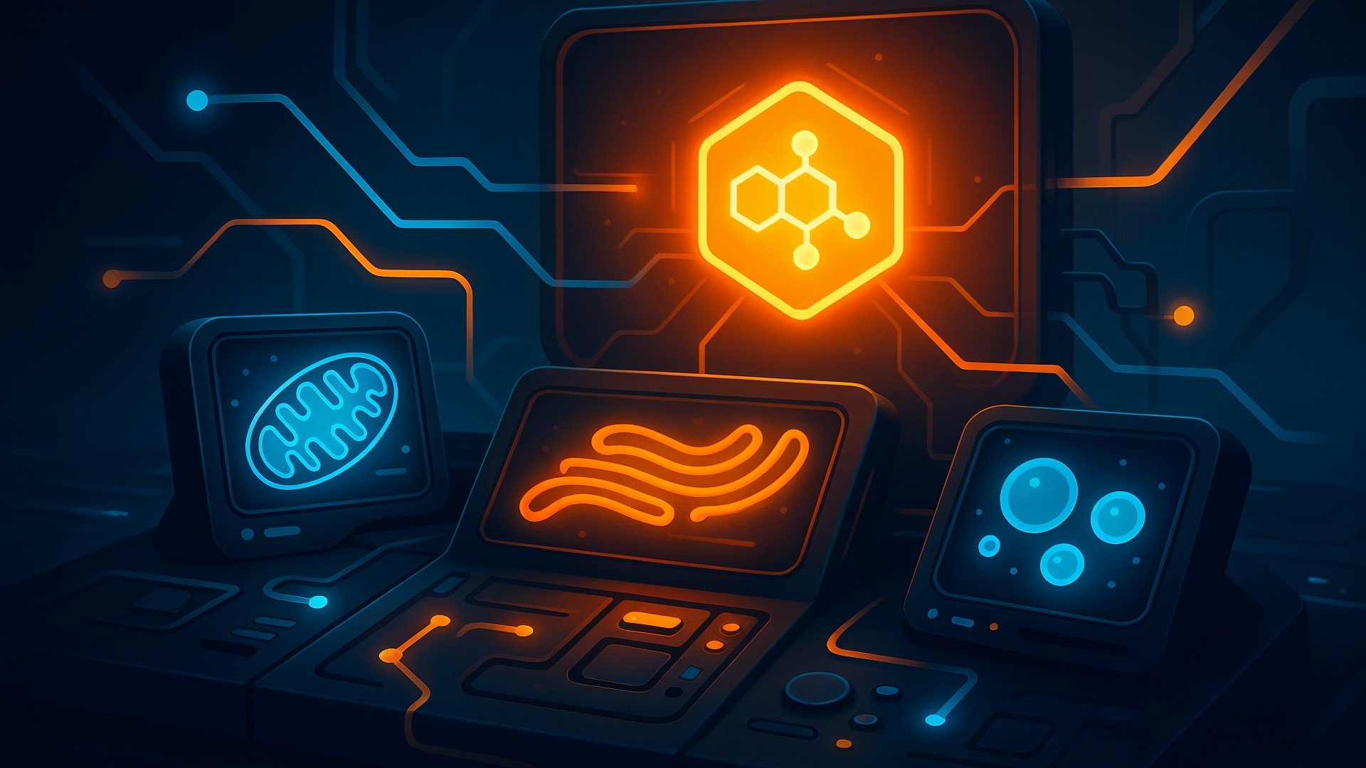 Forschung, Wissenschaft, Technologie, Labor, Genetik, Dna, Nanotechnologie, Hologramm, Futuristisch, Biotechnologie, Zellbiologie, Mikrobiologie, Molekularbiologie, Neonlicht, Digitale Schnittstelle