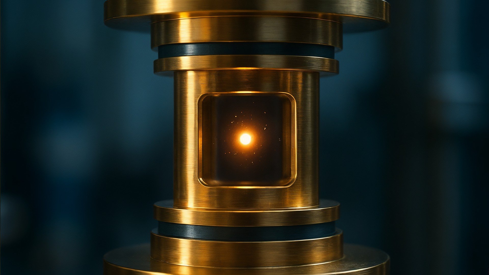 Forschung, Innovation, Zukunftstechnologie, Quantencomputer, Quantenphysik, CERN, Messung, Quantentechnologie, qubit, Antimaterie, Quantenbit, Hochtechnologie, Quanteninformatik, Leuchtende Energie, Supraleitende Schaltkreise, Quantenprozessor, Quantenrechner, Goldene Hardware, KI Bild