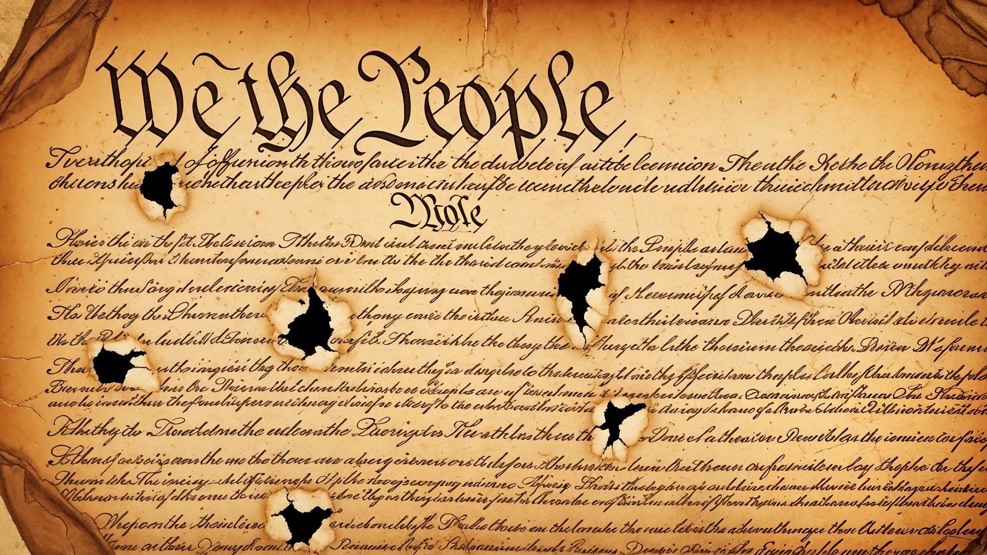 Demokratie, Verfassung, Löcher, We the People, historisches Dokument, amerikanische Verfassung, Unabhängigkeitserklärung, Pergament, Schusslöcher, beschädigtes Dokument, Gründerväter, amerikanische Geschichte