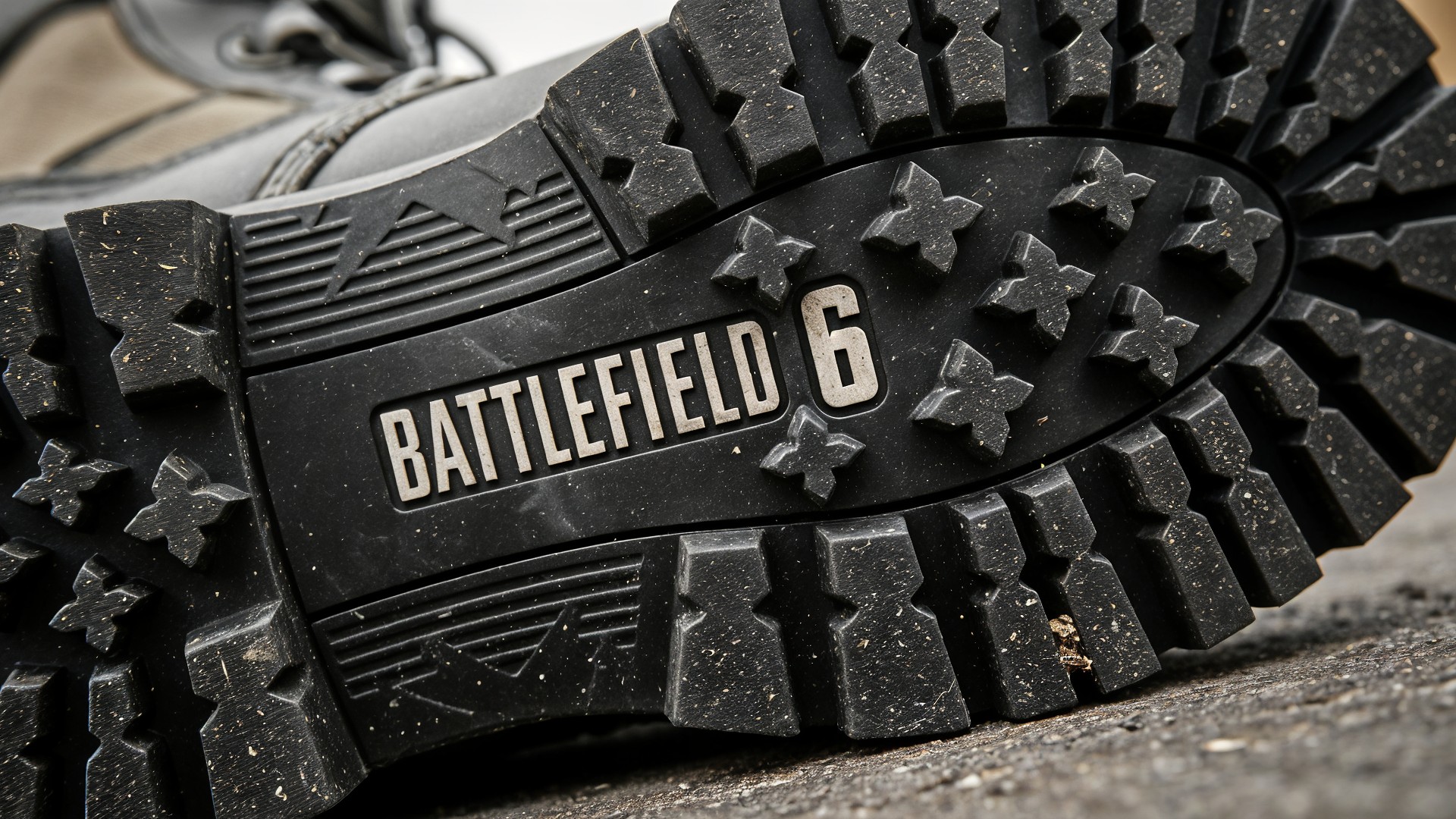 Gaming, Electronic Arts, Shooter, Ea, Videospiel, Militär, Action, Kampf, Merchandise, Battlefield 6, Taktik, Produktwerbung, Kriegsspiel, Stiefel, Militärstiefel, Schuhsohle, Profilsohle