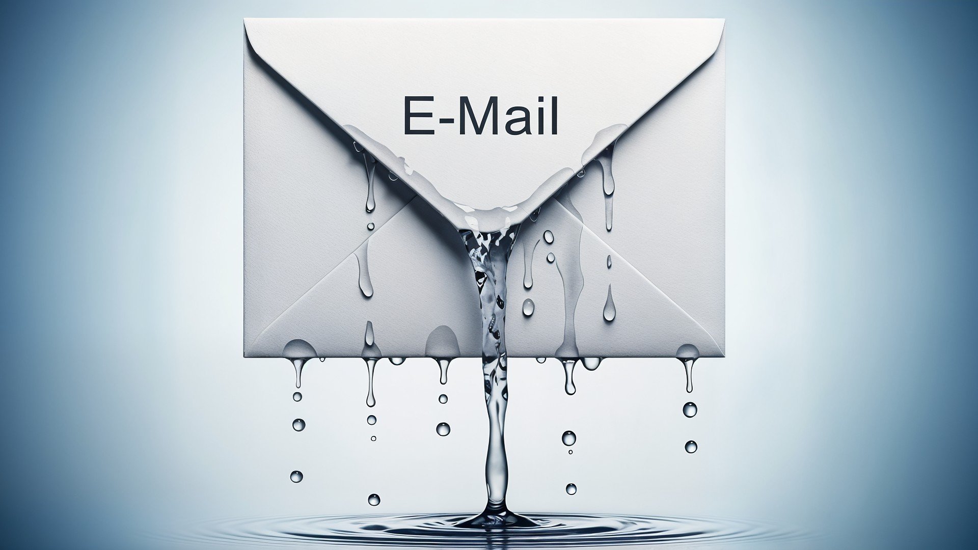 Datenschutz, E-Mail, Datendiebstahl, Hacking, Cybersicherheit, Datenleck, IT-Sicherheit, Netzwerksicherheit, Informationssicherheit, Wassertropfen, Digitale Kommunikation, Briefumschlag, Datenschutzverletzung, Datenfluss, Wassereffekt