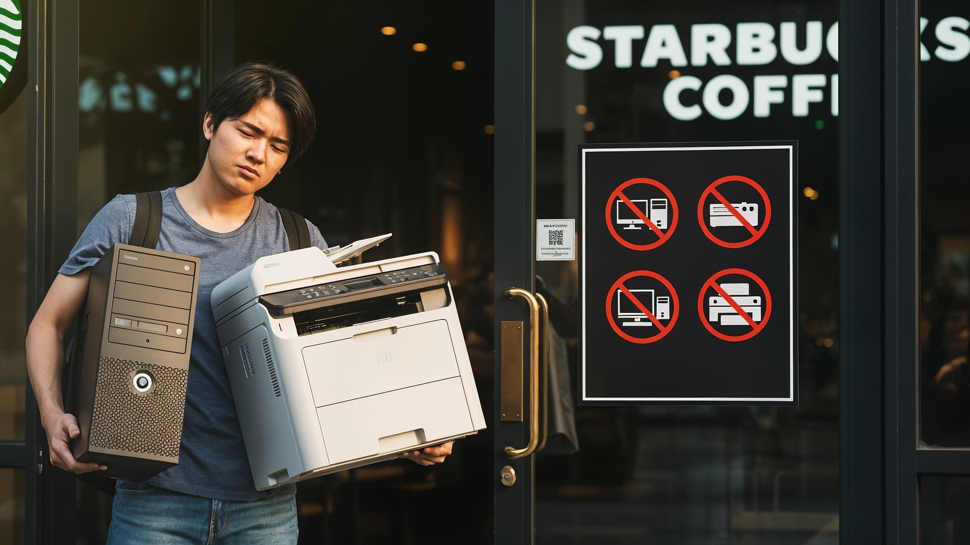 Desktop-PC, Drucker, Verbot, Korea, Kaffee, printer, Starbucks, Verbannung, verbannt