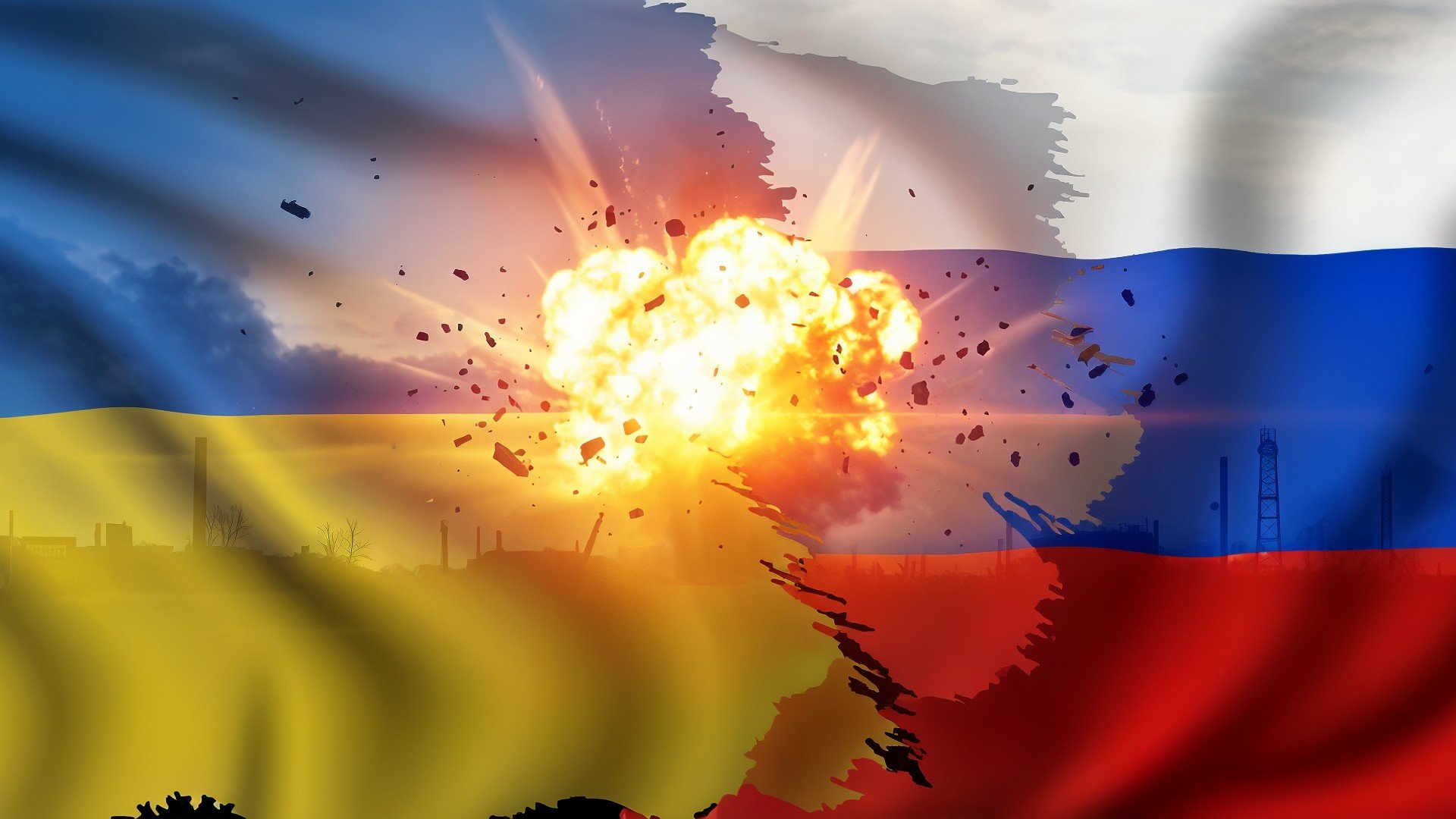 Angriff, Russland, Ukraine, Krieg, Militär, Krise, Feuer, Explosion, Ukraine-Krieg, Gewalt, Invasion, Ukraine-Konflikt, Zerstörung, Flaggen, Rauch, Kampf, Bedrohung, Trümmer, Ukraine-Russland-Konflikt, Verwüstung