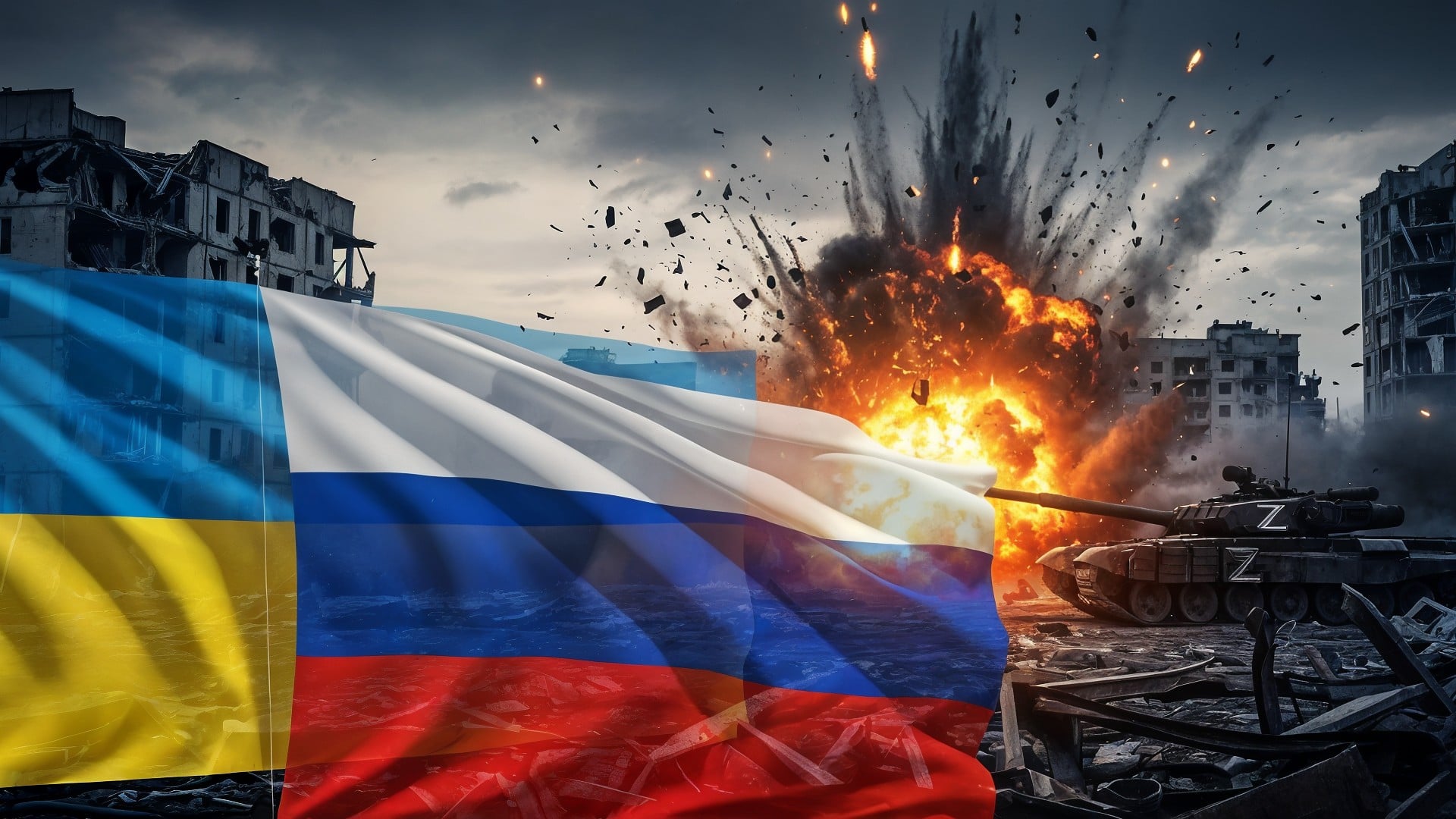 Angriff, Russland, Ukraine, Militär, Krieg, Krise, Feuer, Explosion, Ukraine-Krieg, Gewalt, Invasion, Ukraine-Konflikt, Zerstörung, Rauch, Flaggen, Bedrohung, Kampf, Trümmer, Ukraine-Russland-Konflikt, Verwüstung