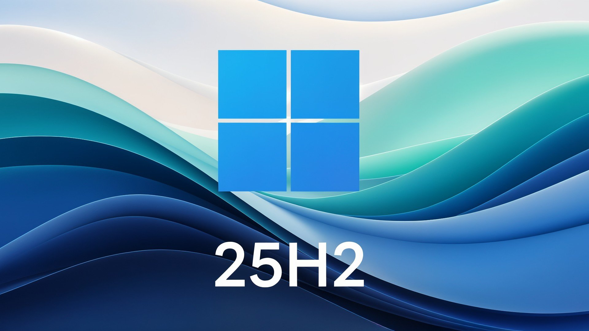 Microsoft, Betriebssystem, Update, Logo, Windows 11, Aktualisierung, Software, Desktop, Technologie, Upgrade, Hintergrund, Windows 11 25H2, 25H2, Farbverlauf, Wellen, Abstrakt, Bildschirmhintergrund, Blau-Grün