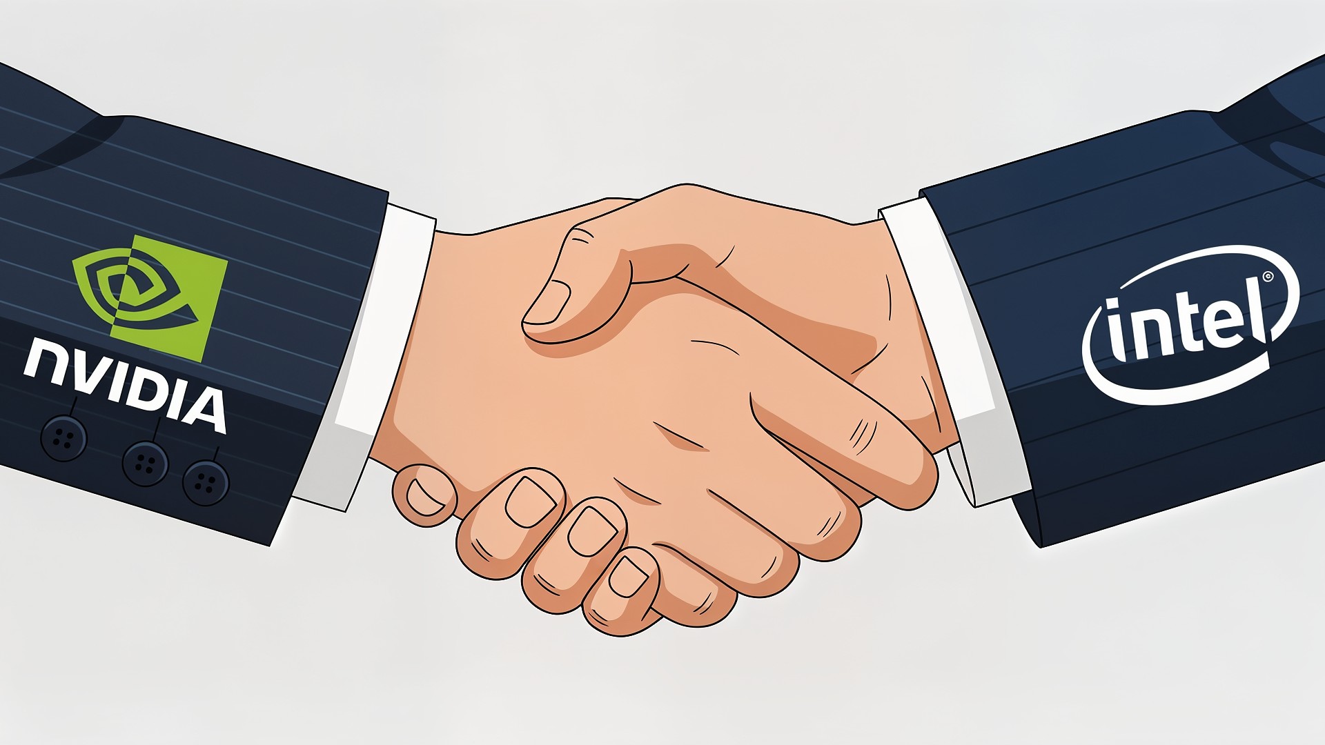 Logo, Intel, Nvidia, Kooperation, Technologieunternehmen, Partnerschaft, Zusammenarbeit, Chipindustrie, Handschlag, Grafikprozessoren, Computerindustrie, Halbleiterbranche, Geschäftsvereinbarung, Mikroprozessoren, Technologieallianz, Firmenzusammenarbeit