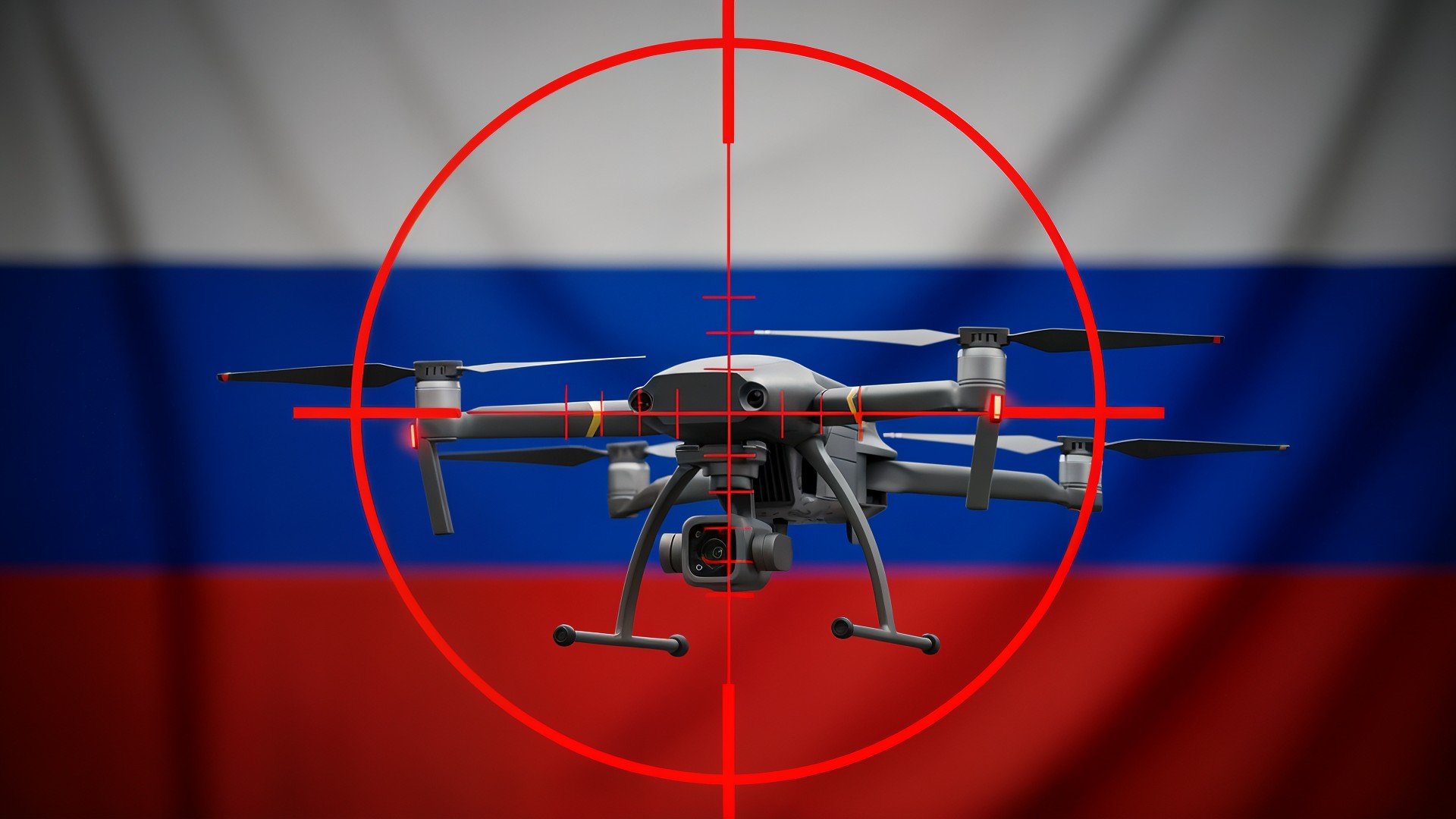 Sicherheit, Kamera, überwachung, Russland, Drohne, Spionage, Verteidigung, Militärtechnologie, Konflikt, Aufklärung, Geopolitik, Quadcopter, Luftaufnahme, russische Flagge, Zielerfassung, Fadenkreuz