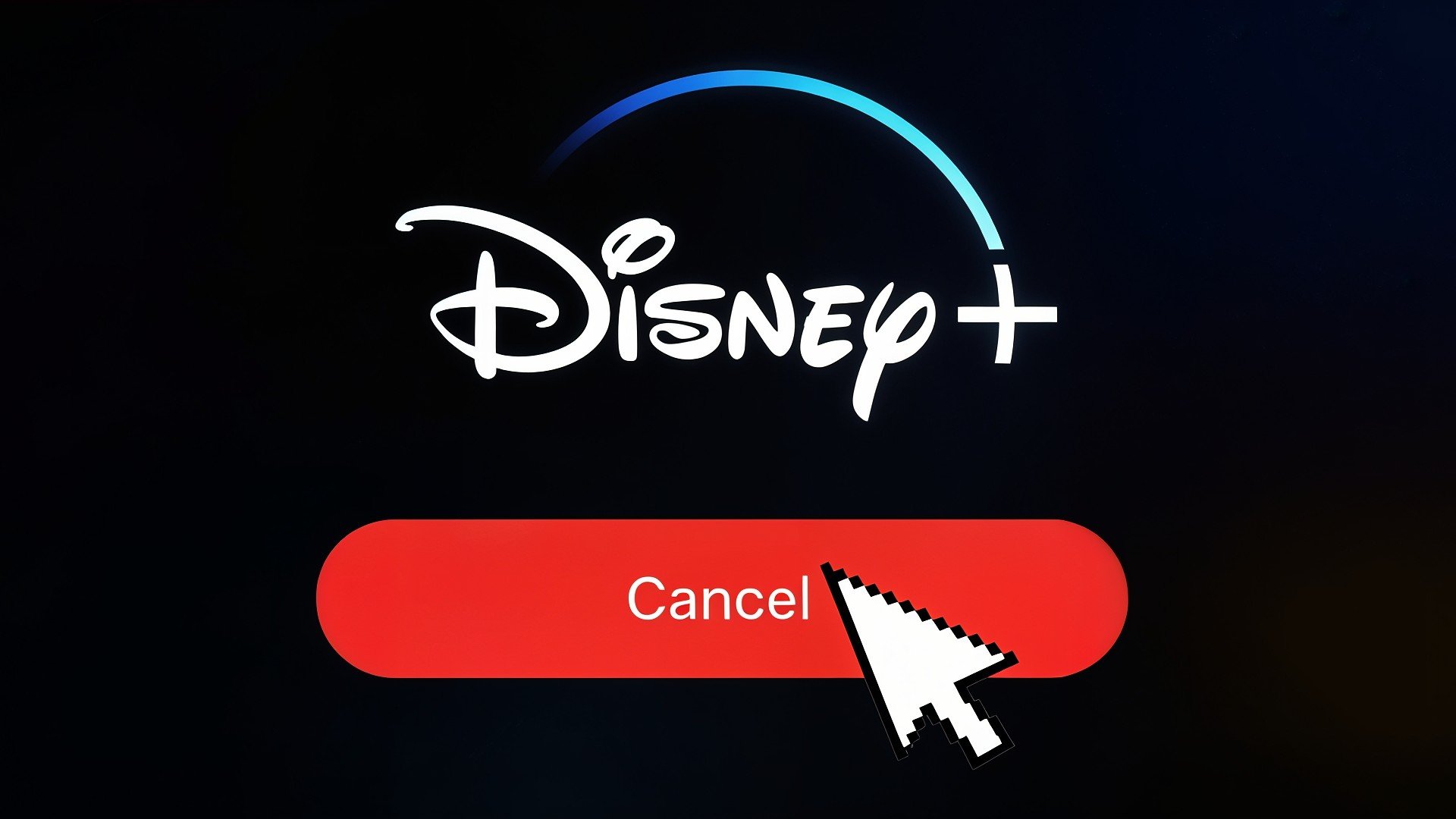 Disney+, Benutzeroberfläche, Abonnement, Abo, Kündigung, Streaming-Dienst, Digitale Medien, Streaming-Plattform, Streaming-Anbieter, Mauszeiger, Dunkler Hintergrund, Unterhaltungsbranche, Kündigungsprozess, Abo kündigen, Cancel-Button, Disney Logo, Abonnement beenden, blaues Licht