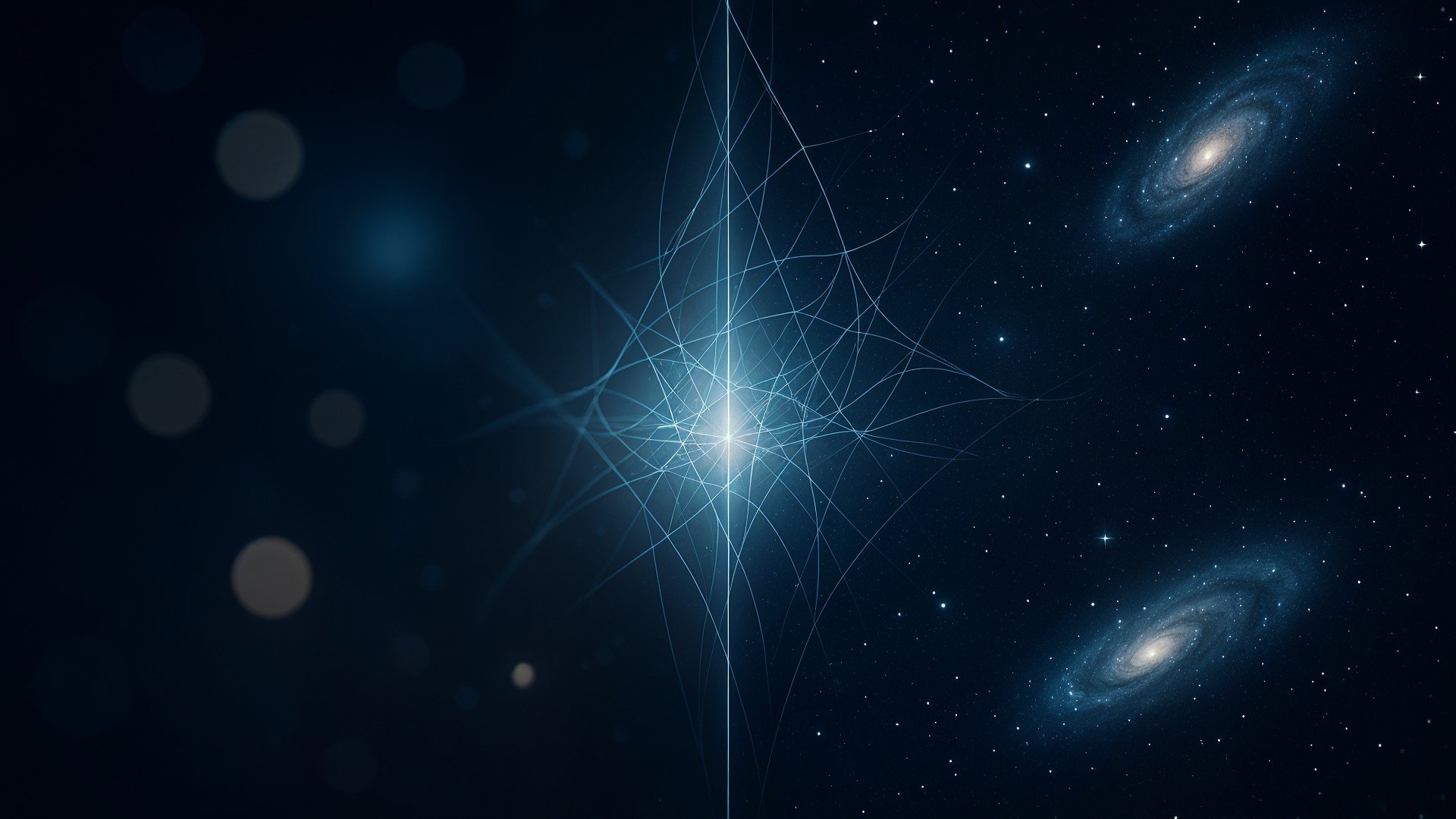 Wissenschaft, Weltraum, Technologie, Digitalisierung, Innovation, Zukunftstechnologie, Quantencomputer, Sternenhimmel, Futuristisch, Galaxien, Quantentechnologie, Adaptive Optik, Paralleluniversen, Quantennetzwerk, Netzwerkstruktur, Lichtnetz