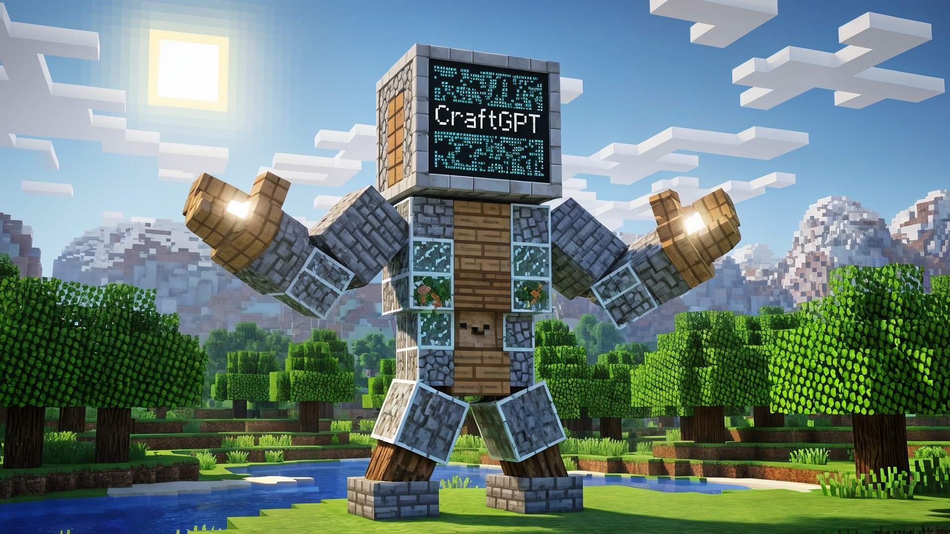 Ki, Künstliche Intelligenz, Videospiel, Minecraft, 3D-Rendering, Virtuelle Welt, Computergrafik, KI-Roboter, Pixelgrafik, CraftGPT, Blockartig, Digitale Landschaft