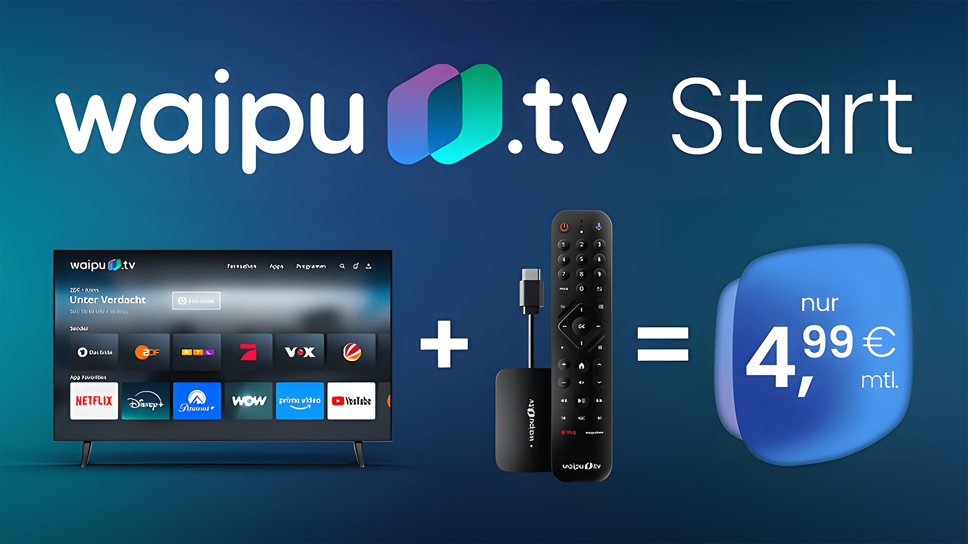 Streaming, Tv, Fernsehen, Streamingportal, Waipu.tv, waipu, Jahrespaket, Waipu.tv 4K Stick, Starter Edition, Waipu.tv Start