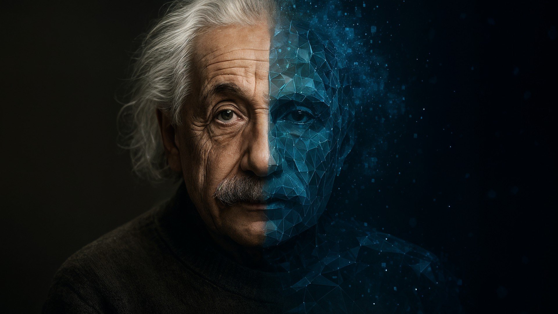 Künstliche Intelligenz, Wissenschaft, Netzwerk, Digitalisierung, Innovation, Gesichtserkennung, Zukunftstechnologie, Algorithmus, Biometrie, Maschinelles Lernen, Digitale Transformation, Mensch-Maschine-Interaktion, Albert Einstein, KI-Technologie, Technologischer Fortschritt, Datenpunkte