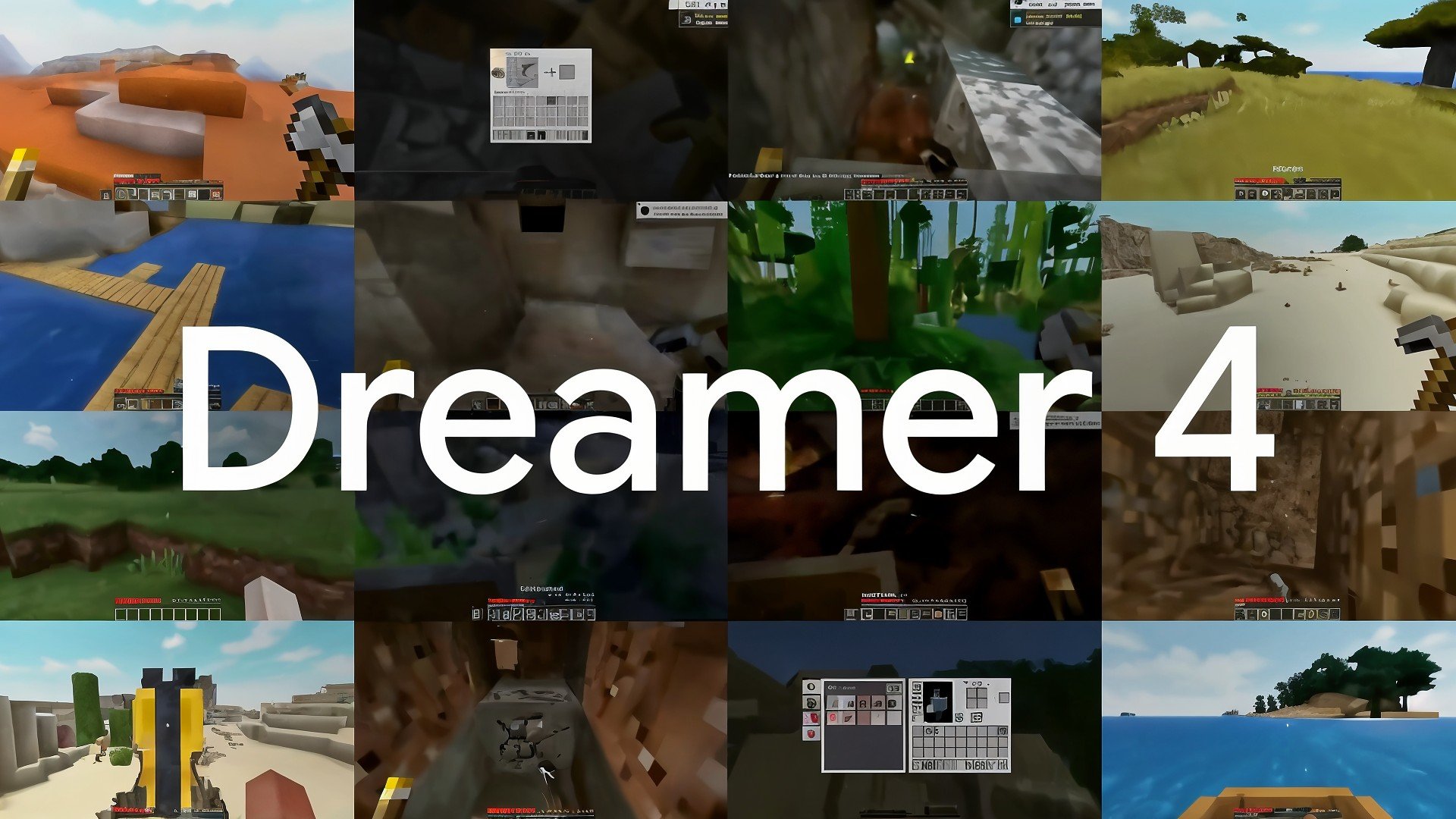 Videospiel, Prototyp, Minecraft, Sandbox, Spielentwicklung, Agent, Open-World, Blockartig, Landschaften, Game-Engine, Voxel-Grafik, Dreamer 4, Minecraft-ähnlich, Welten-Generator, Indie-Game, Kreativmodus, Prozedural