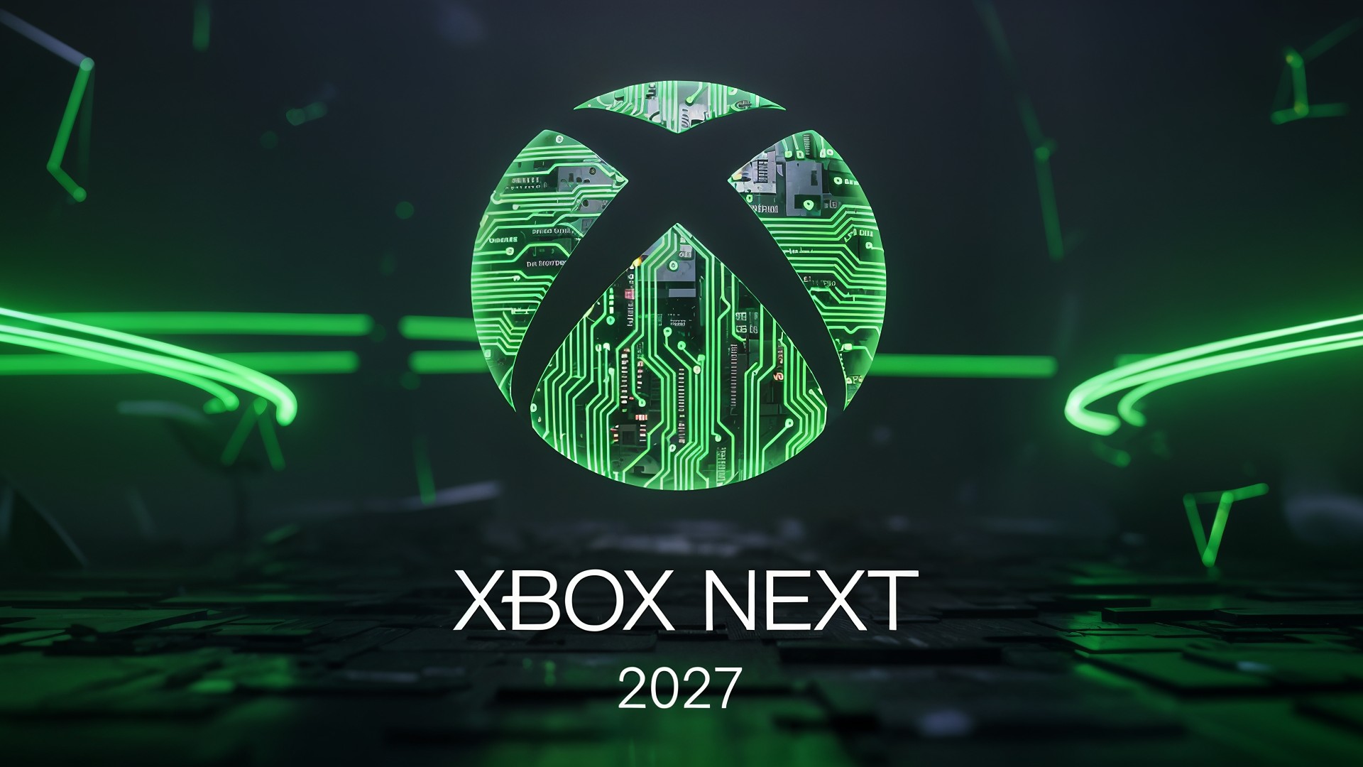 Microsoft, Technologie, Unterhaltungselektronik, Innovation, Elektronik, Zukunft, Hightech, Leiterplatte, Xbox Next, grüne Beleuchtung, Spielentwicklung, 2027, Gaming-Konsole, Digitale Ästhetik, Xbox 2027