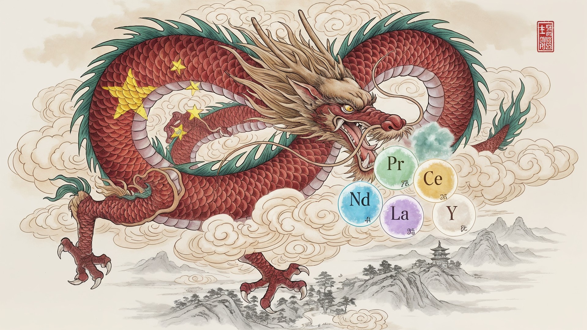 Wissenschaft, Technologie, Seltene Erden, Digitale Kunst, Neodym, Symbolik, Fantasie, Mythologie, Praseodym, Chinesischer Drache, Chemische Elemente, Cer, Lanthan, Yttrium, Asiatische Kultur
