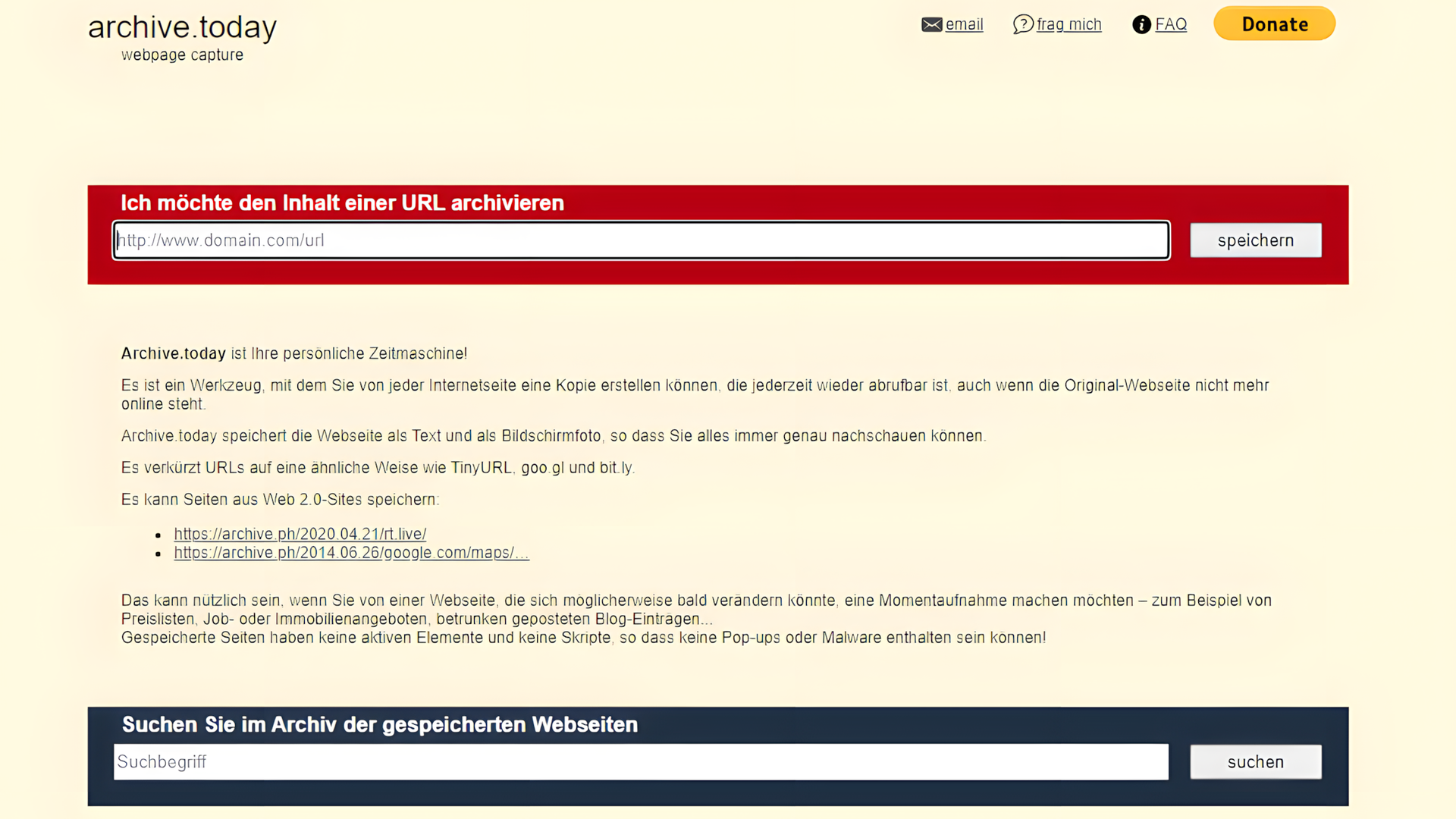 Webseite, Archivierung, Archive.today