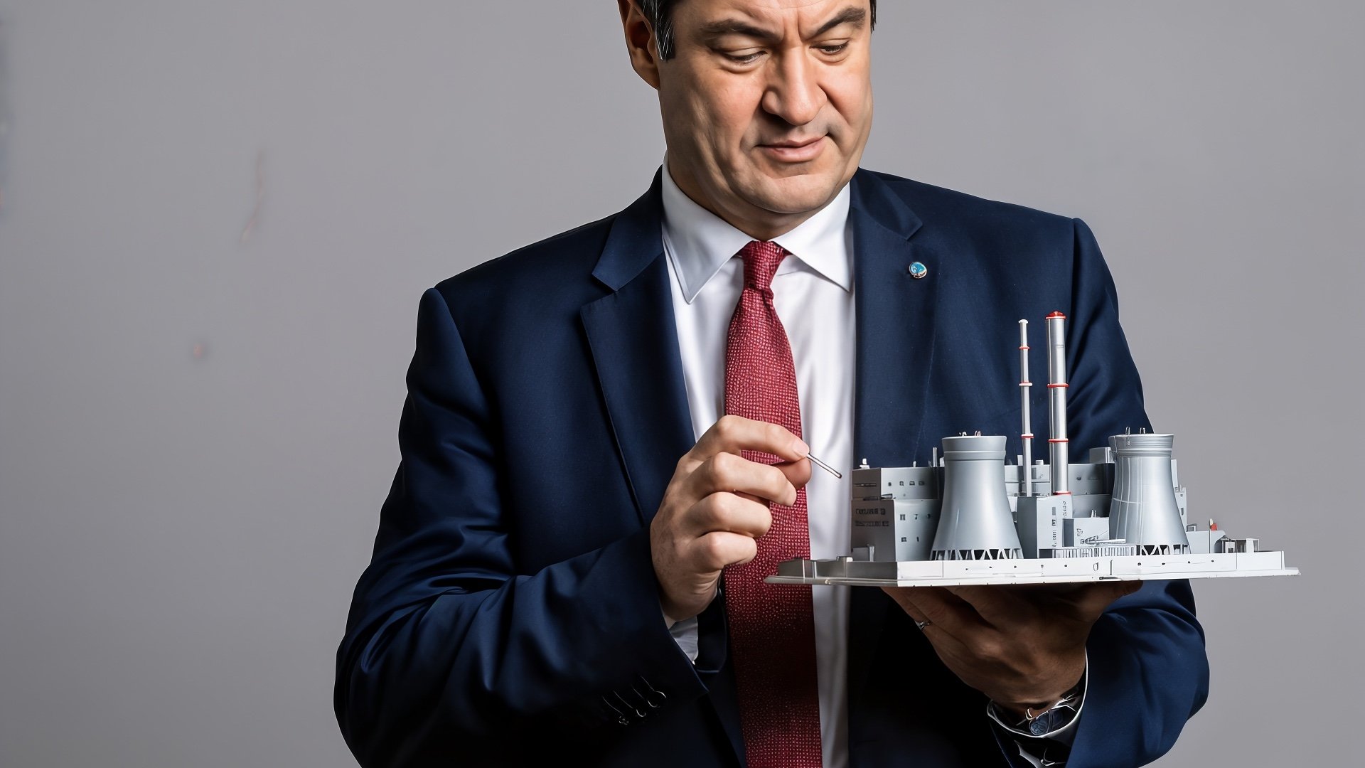 Kraftwerk, Anzug, Planung, Geschäftsmann, Industrieanlage, Ingenieur, Technologieentwicklung, Energiesektor, Markus Söder, Energiewirtschaft, Energiemanager, Miniaturmodell, Krawatte, Projektleiter, Architekturmodell, Kraftwerksdesign