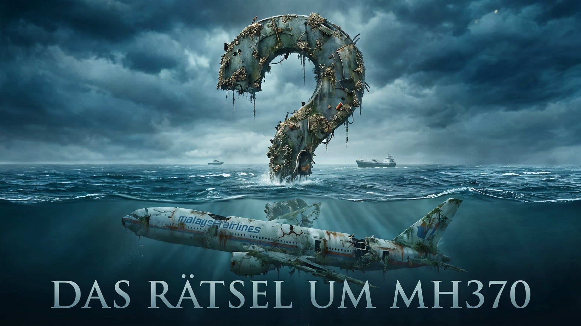 Ozean, Flugzeugabsturz, Mysterium, Verschwörungstheorie, Fragezeichen, Meerestiefe, MH370, Malaysia Airlines, Unterwasserwrack, stürmische See, Suchoperation, Verschwundenes Flugzeug, Luftfahrttragödie, Ungelöstes Rätsel, Dokudrama