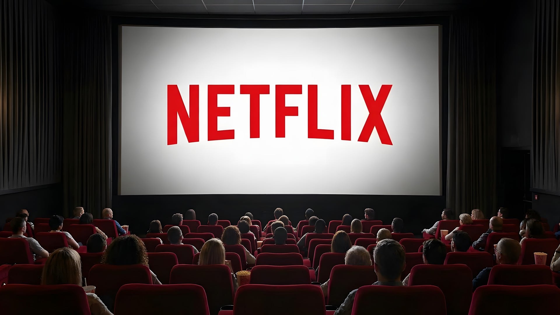 Netflix, Kino, Unterhaltung, Streaming-Dienst, Leinwand, Kinosaal, Streaming-Plattform, Publikum, Filmabend, Filmerlebnis, Filmvorführung, Medienkonsumption, Digitalunterhaltung, Binge-Watching, Filmkultur
