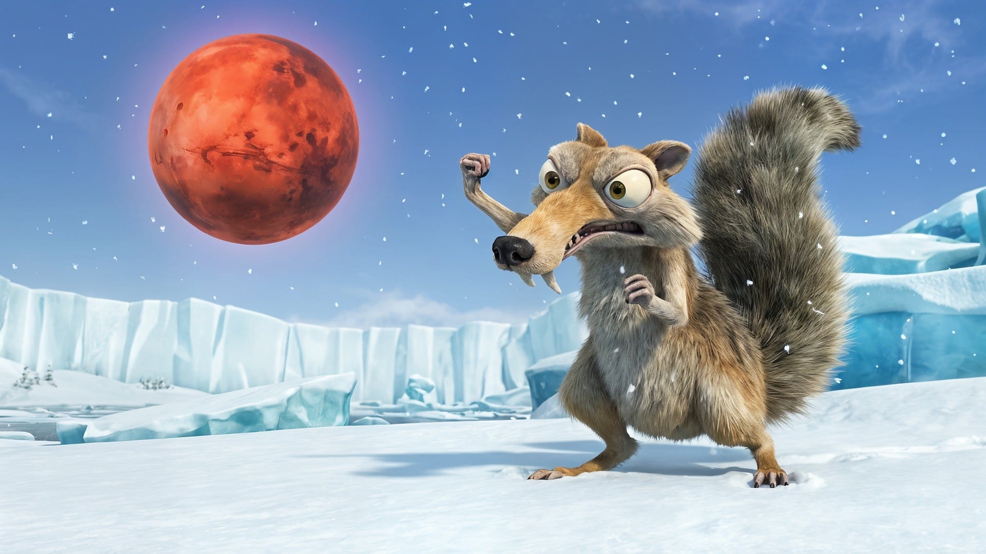 Weltraum, Mars, Klimawandel, Temperatur, Klimaerwärmung, Cartoon, Animationsfilm, Eislandschaft, Gletscher, Ice Age, Eichhörnchen, Eiszeit, Scrat, Schneelandschaft